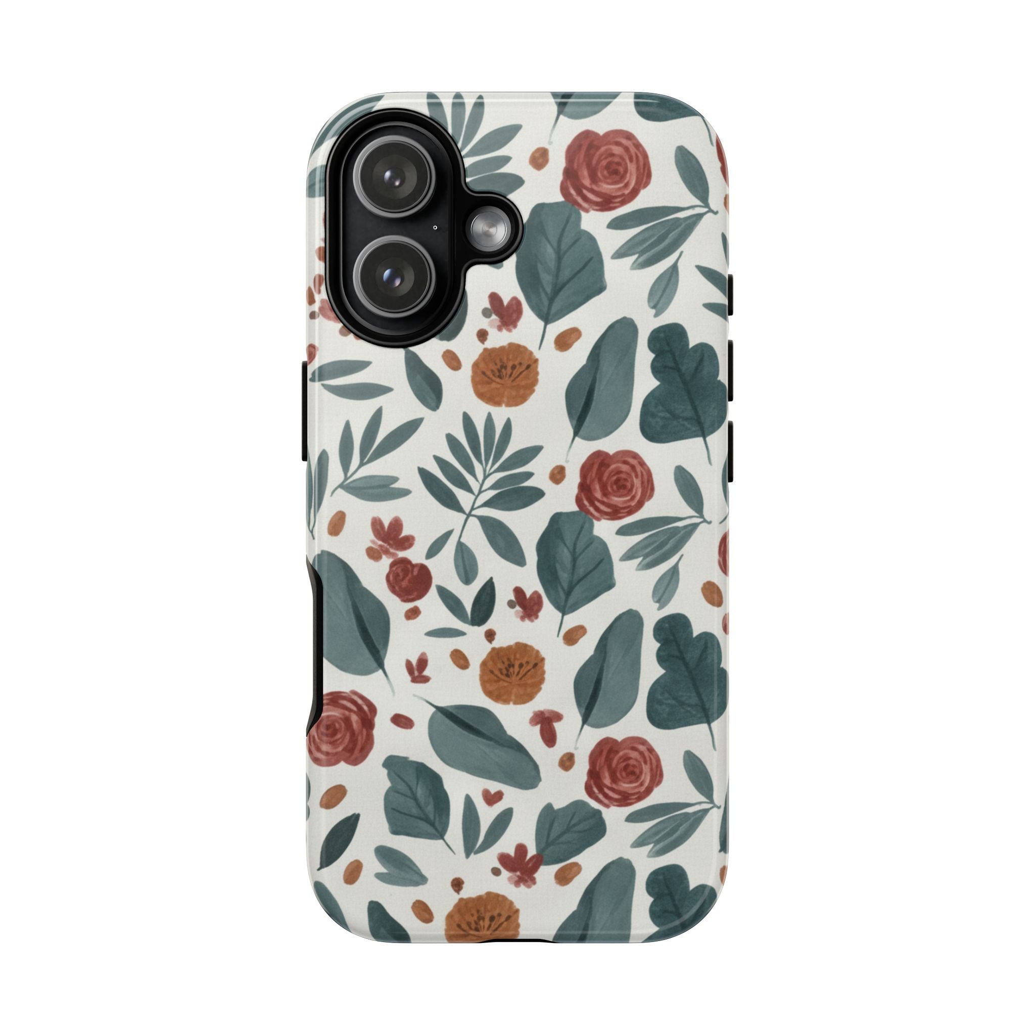 Floral Leaf Pattern Tough Phone Case — Protective Botanical iPhone Cover
