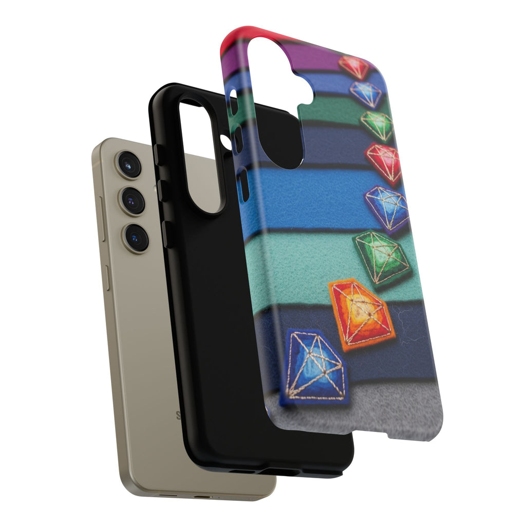 Colorful Gem Stripe Phone Case — Rainbow Diamond Pattern Tough Case