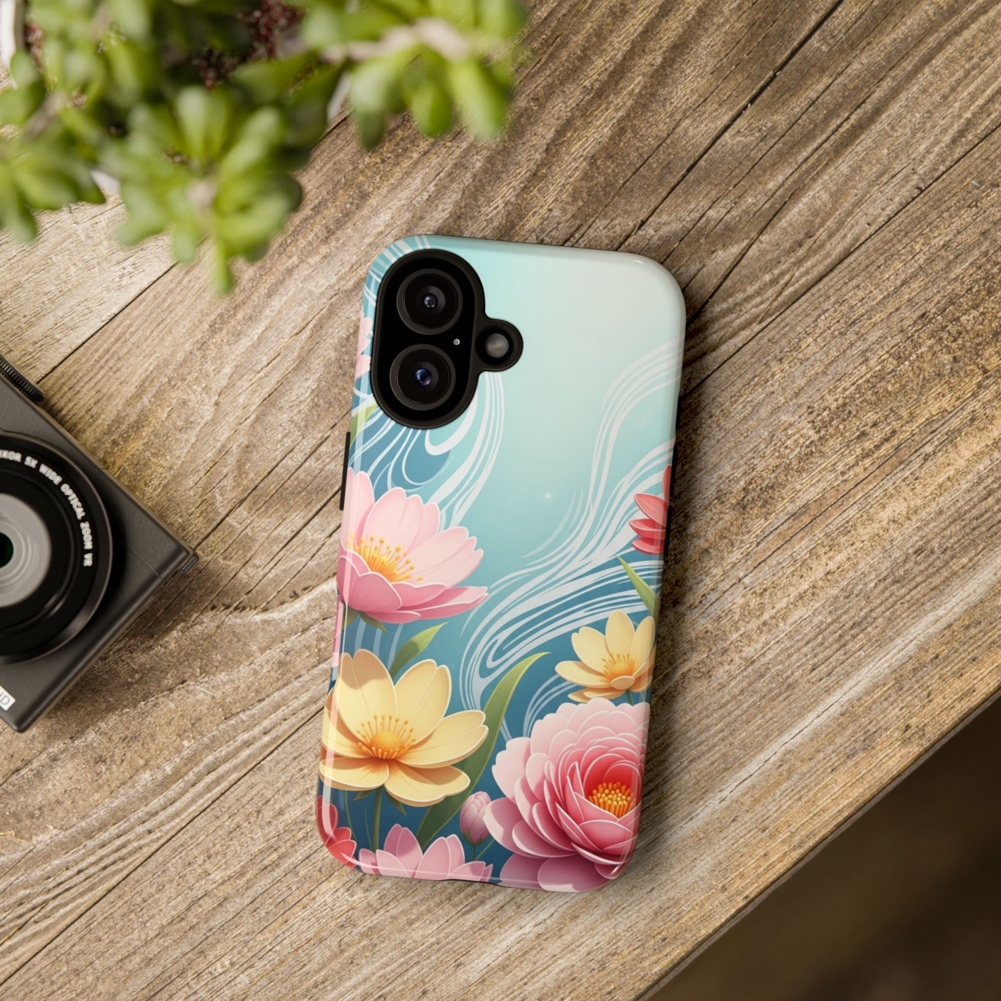 Floral Lotus Tough Phone Case — Watercolor Garden Protective Cover