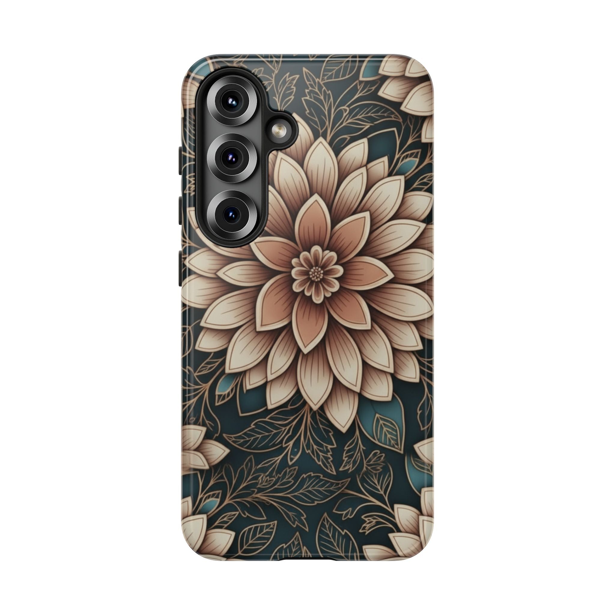 Floral Mandala Tough Phone Case - Boho Dahlia Protective Cover