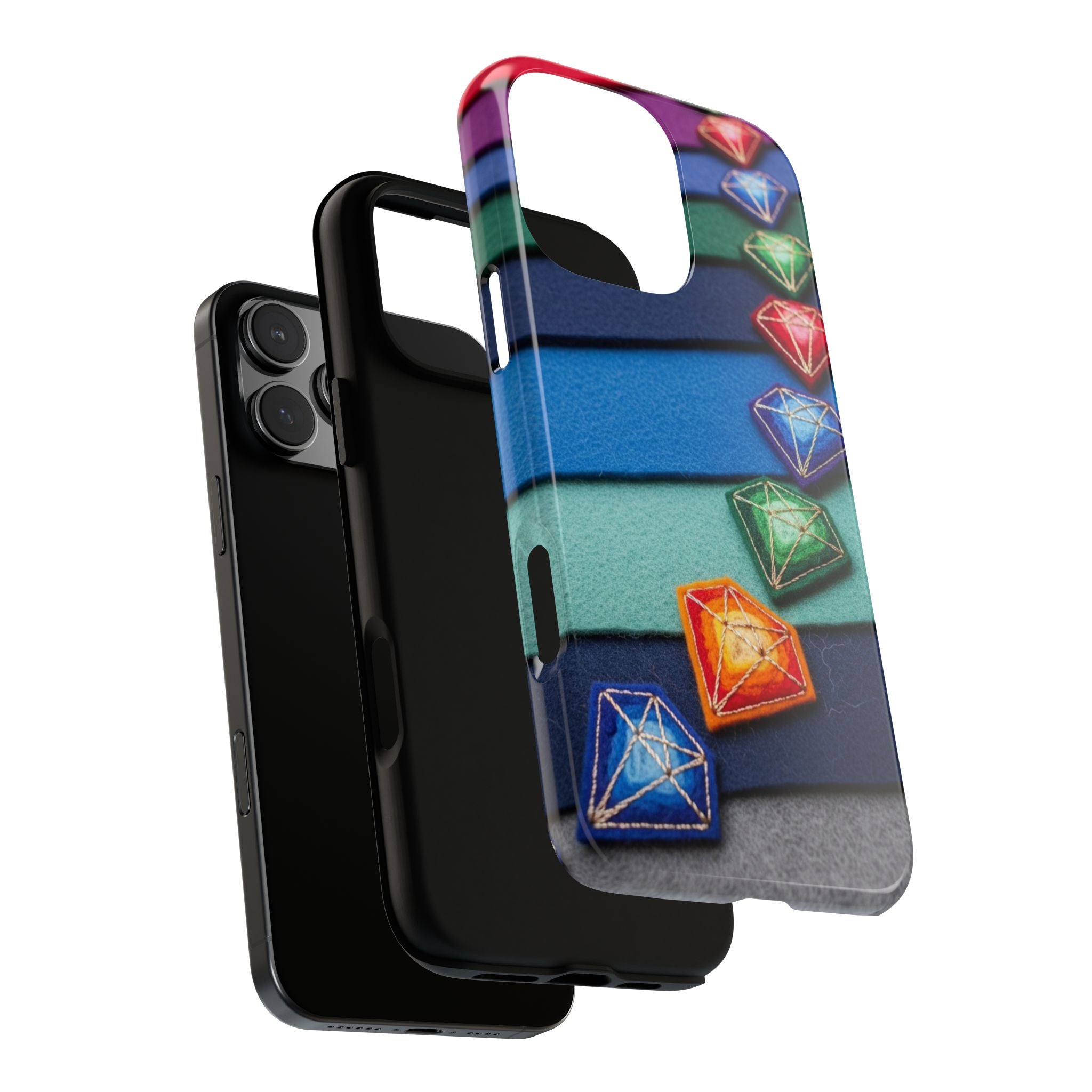 Colorful Gem Stripe Phone Case — Rainbow Diamond Pattern Tough Case