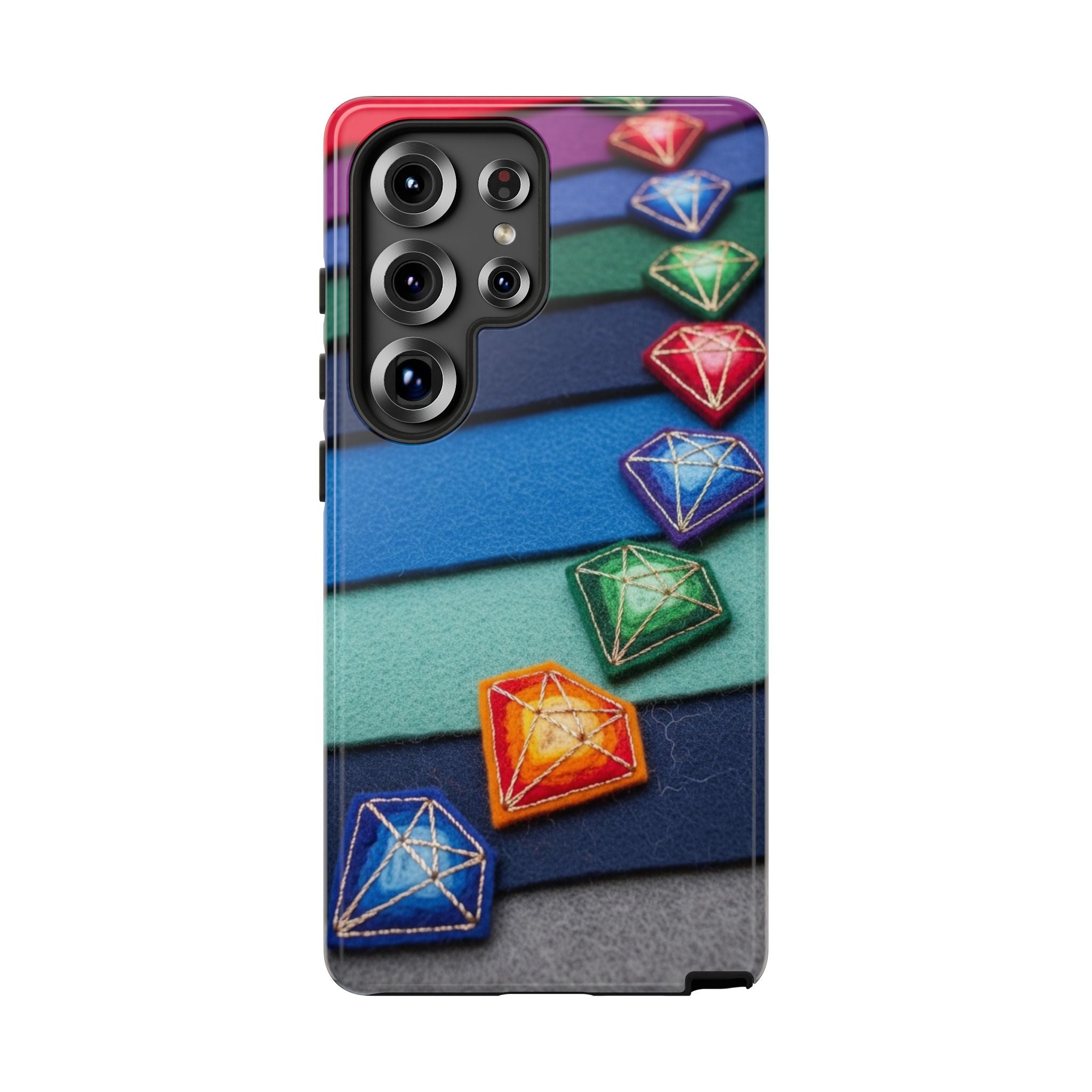 Colorful Gem Stripe Phone Case — Rainbow Diamond Pattern Tough Case