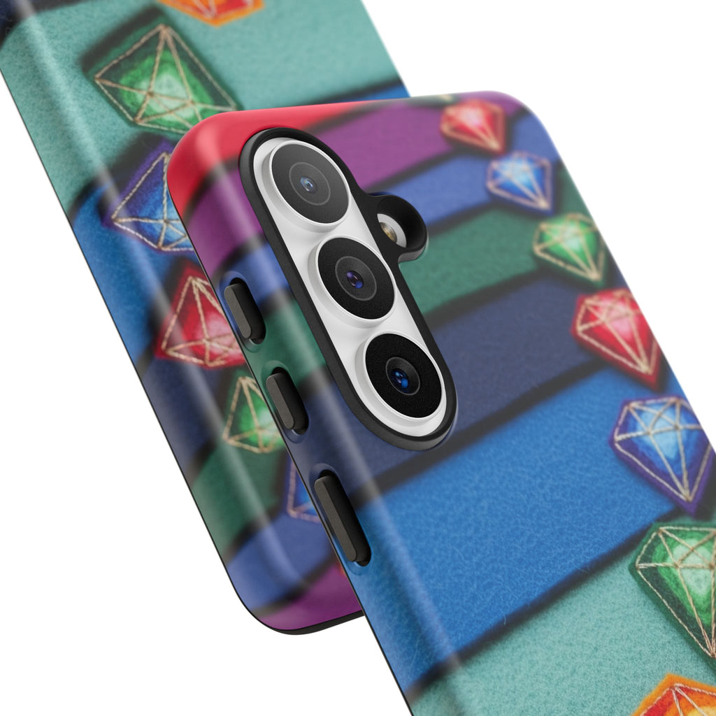 Colorful Gem Stripe Phone Case — Rainbow Diamond Pattern Tough Case