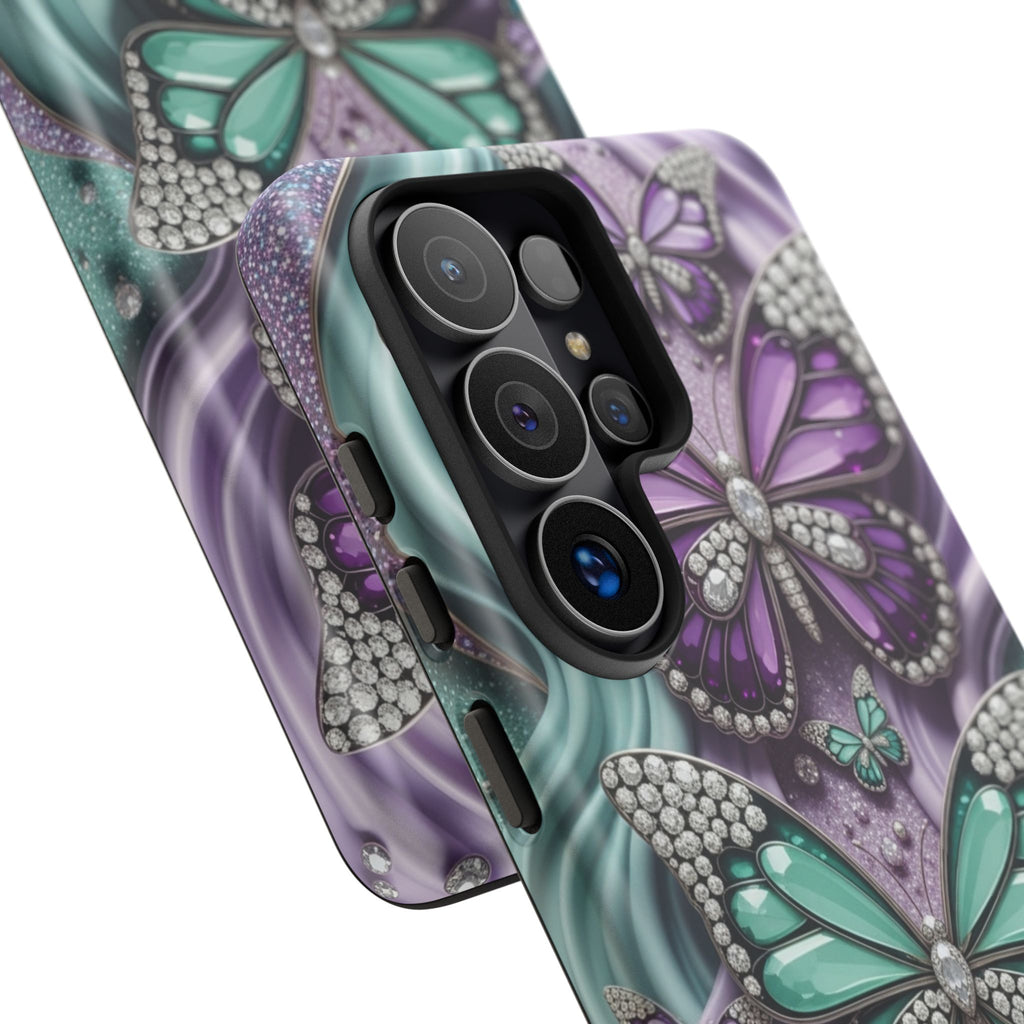 Butterfly Gem Tough Phone Case – Teal & Purple Sparkle Protective Cover