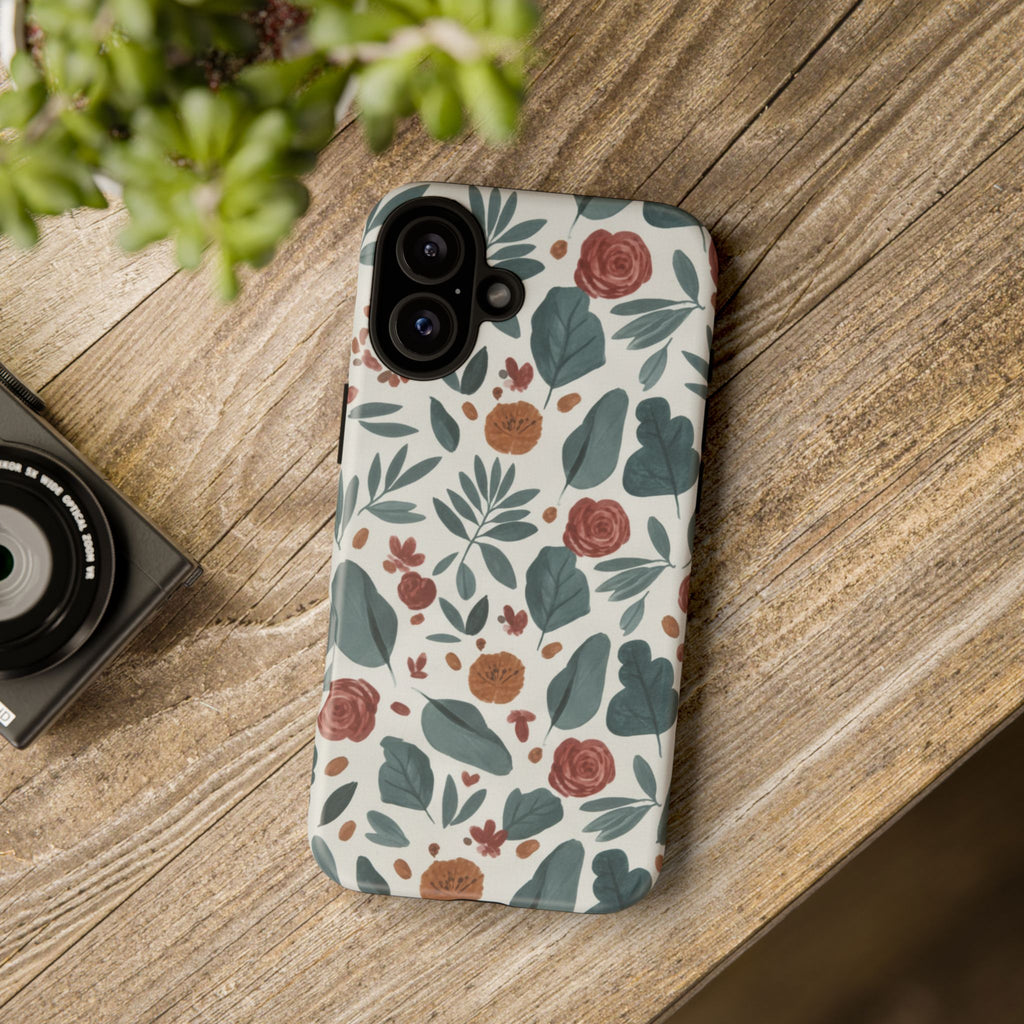 Floral Leaf Pattern Tough Phone Case — Protective Botanical iPhone Cover
