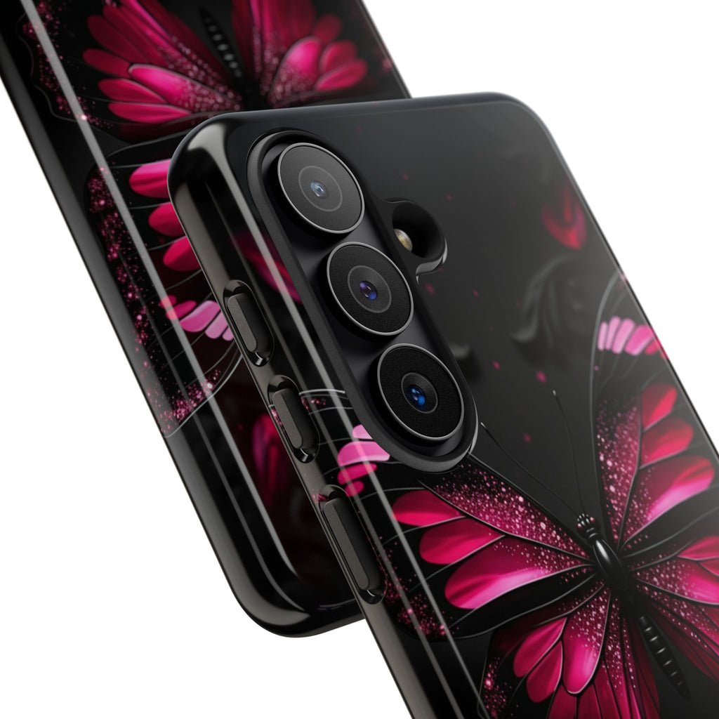 Pink Butterfly Tough Phone Case - Shockproof Protective iPhone Cover