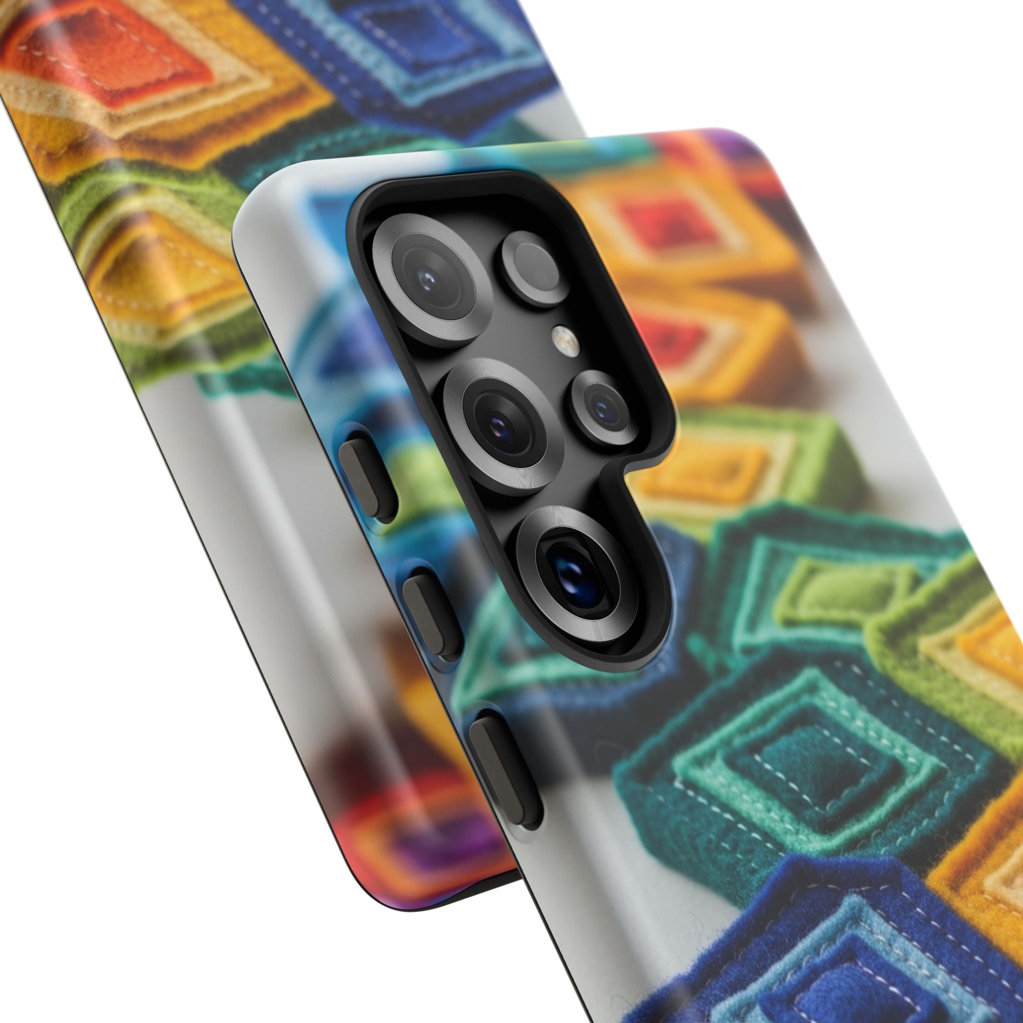 Colorful Geometric Quilt Pattern Phone Case – Bright Rainbow Diamond Tough Case