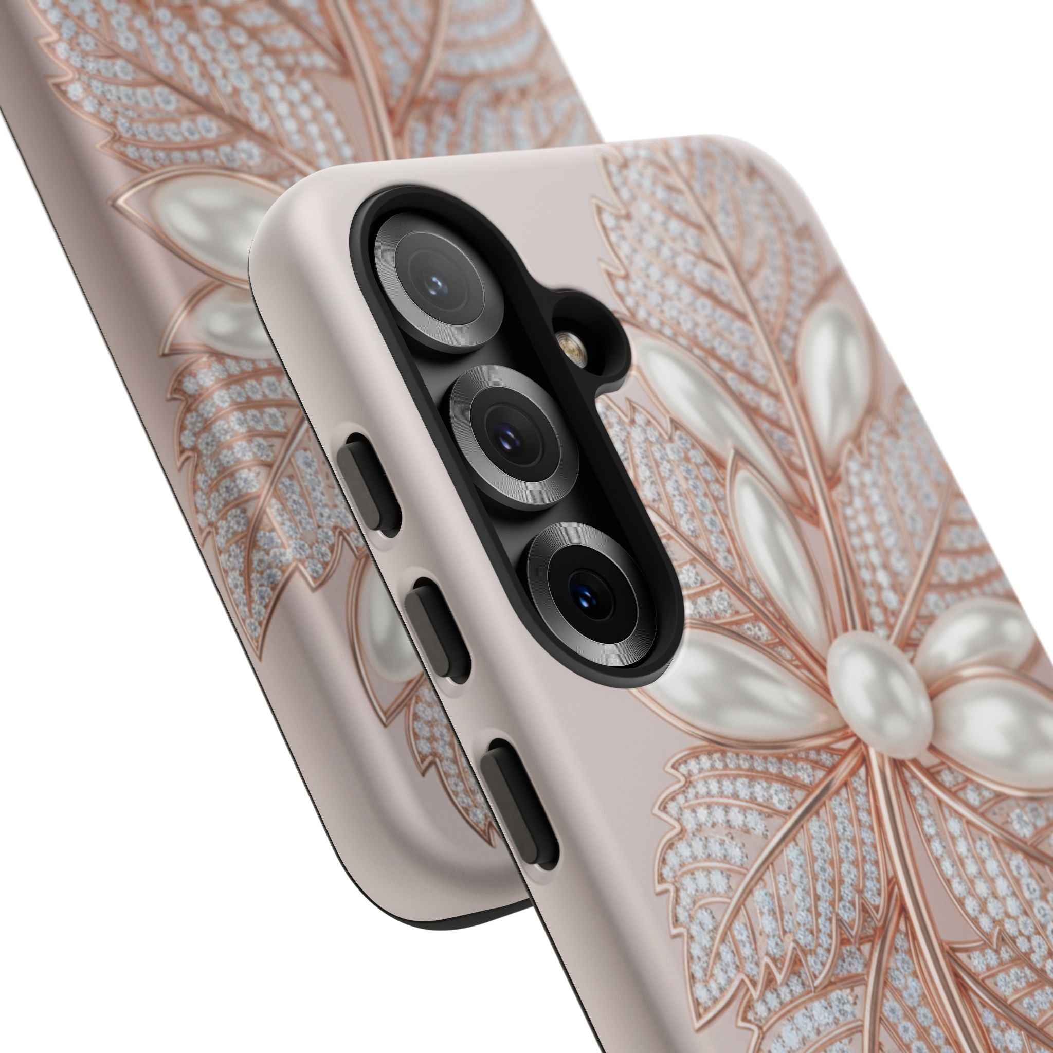 Pearl Floral Phone Case for Samsung galaxy phone — Elegant Rose Gold Leaf Design for Women