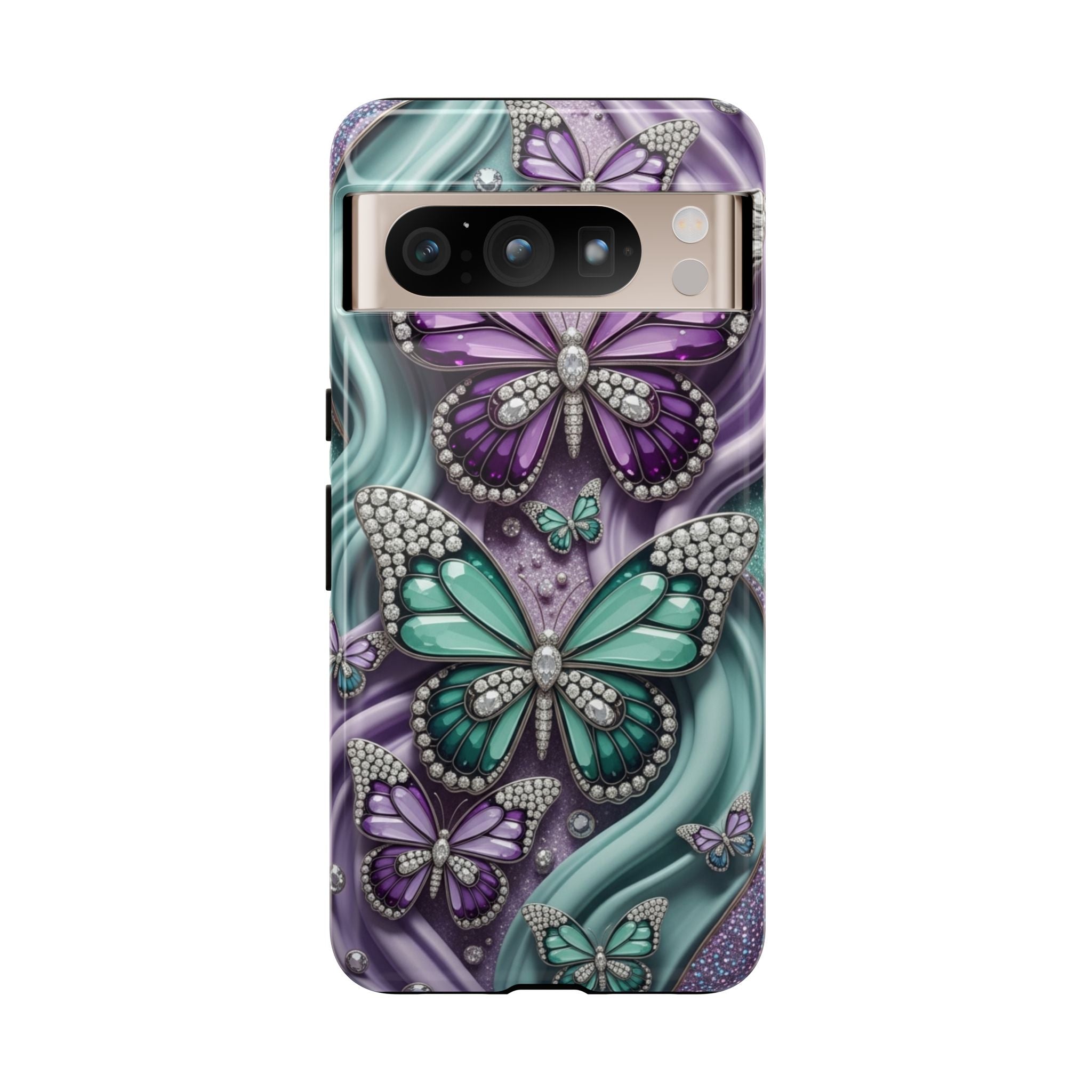 Butterfly Gem Tough Phone Case – Teal & Purple Sparkle Protective Cover