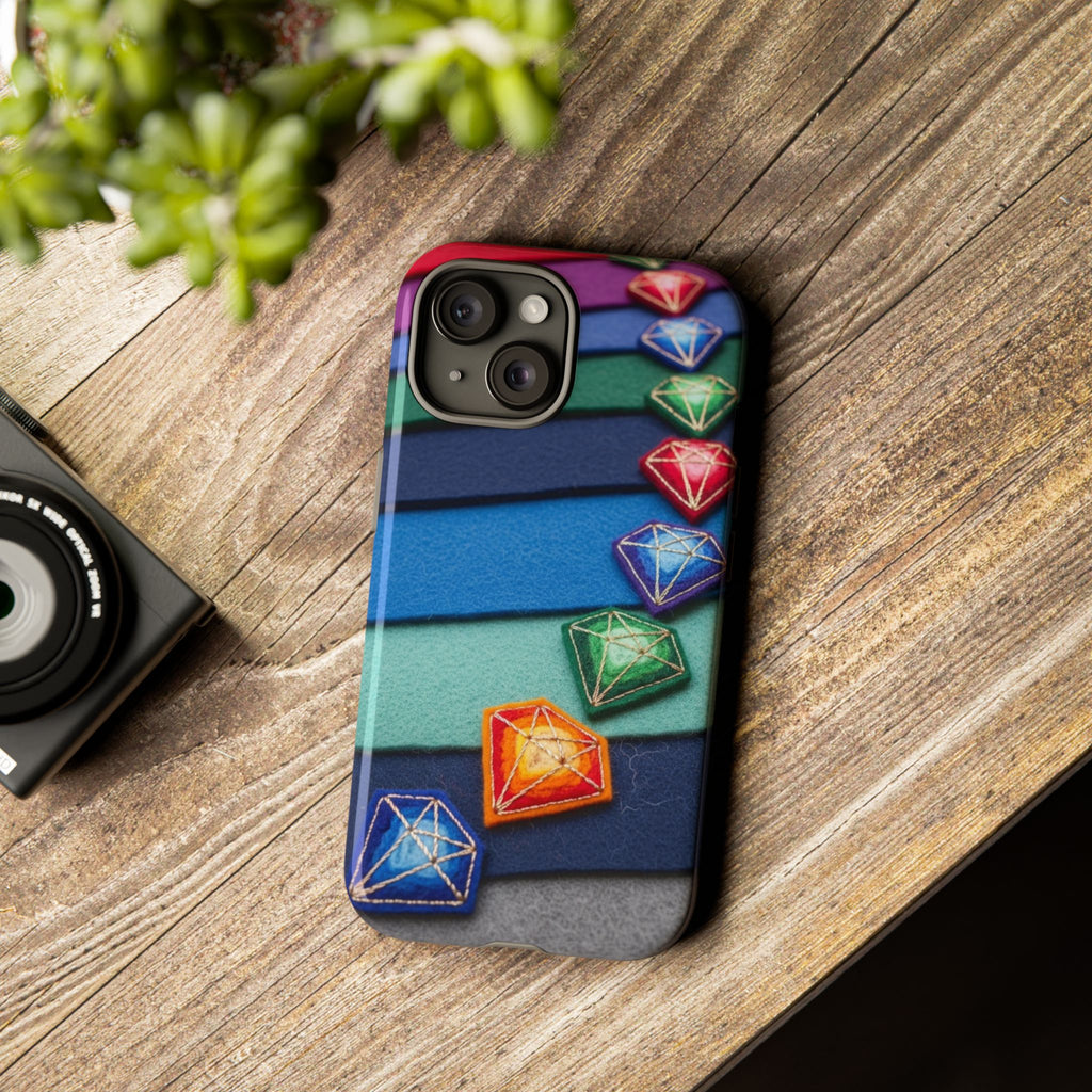 Colorful Gem Stripe Phone Case — Rainbow Diamond Pattern Tough Case