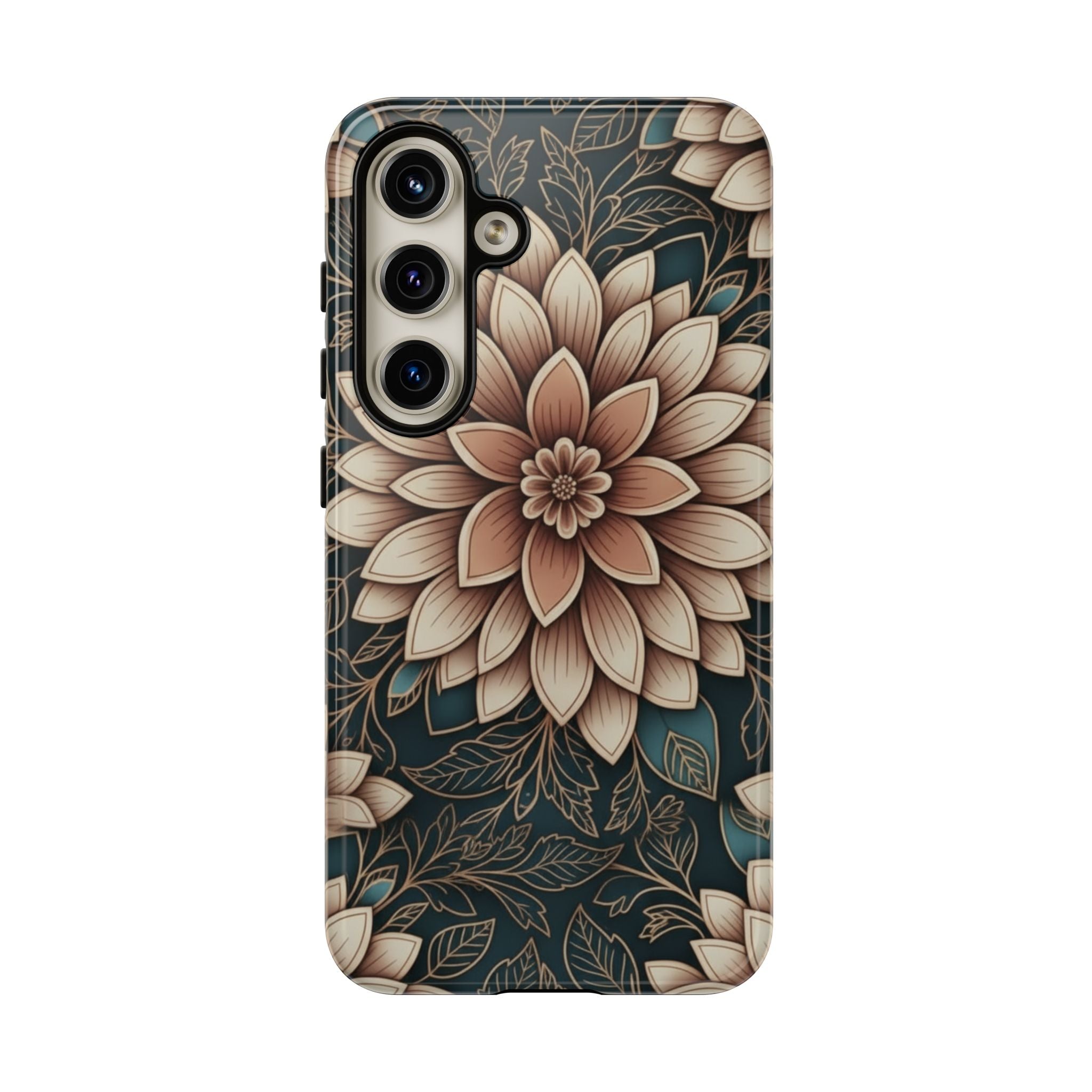 Floral Mandala Tough Phone Case - Boho Dahlia Protective Cover