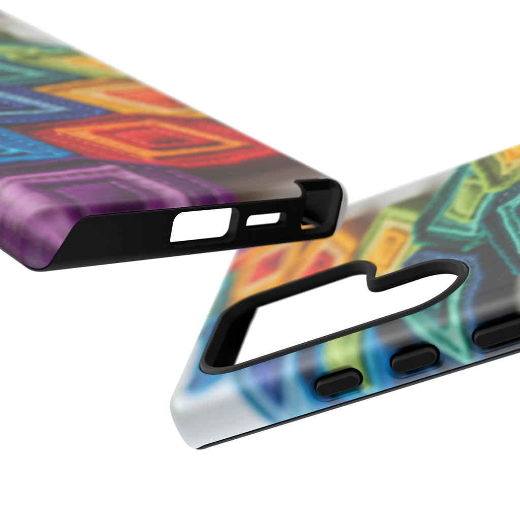 Colorful Geometric Quilt Pattern Phone Case – Bright Rainbow Diamond Tough Case