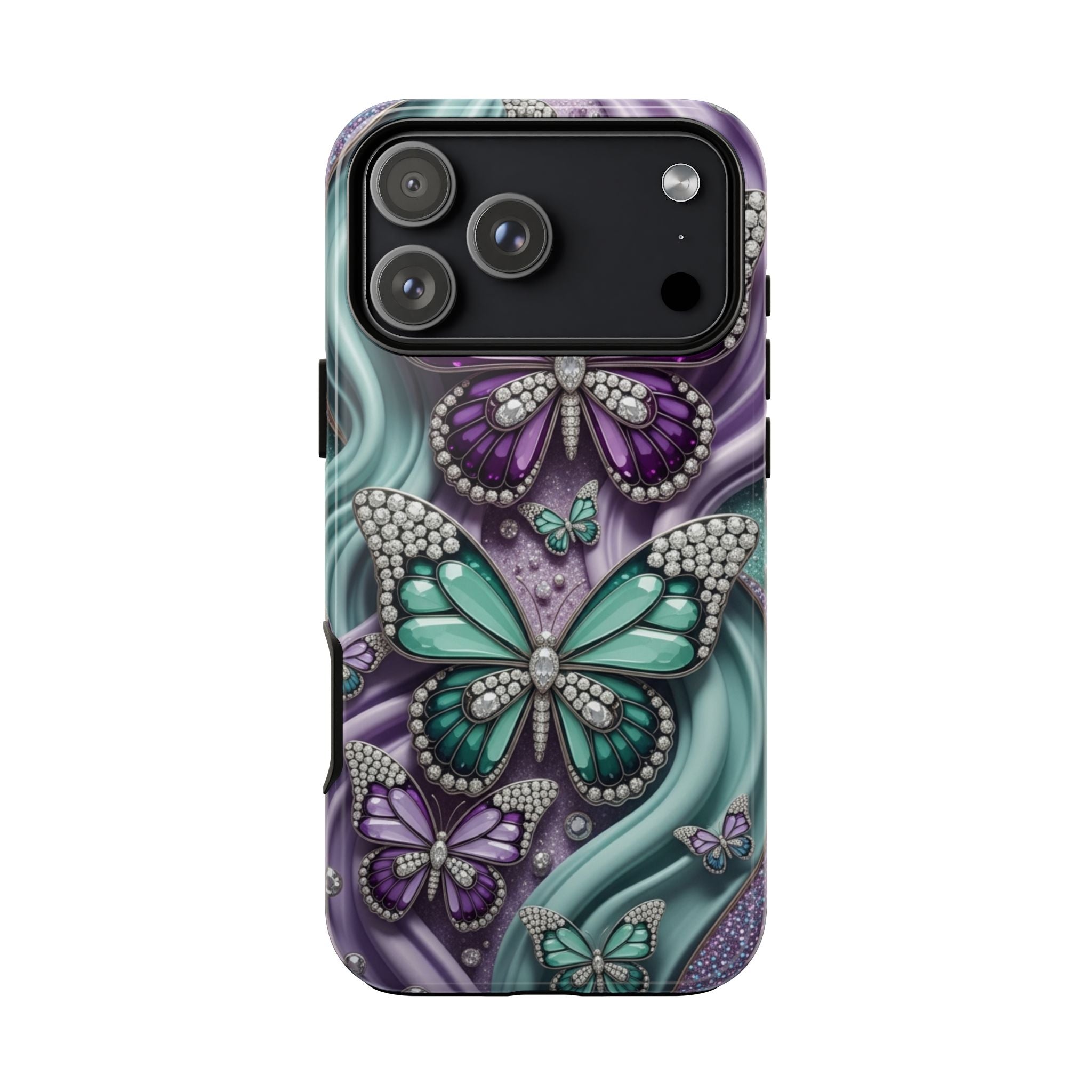 Butterfly Gem Tough Phone Case – Teal & Purple Sparkle Protective Cover