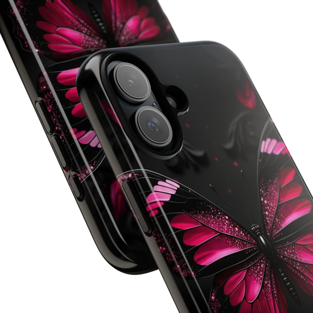 Pink Butterfly Tough Phone Case - Shockproof Protective iPhone Cover