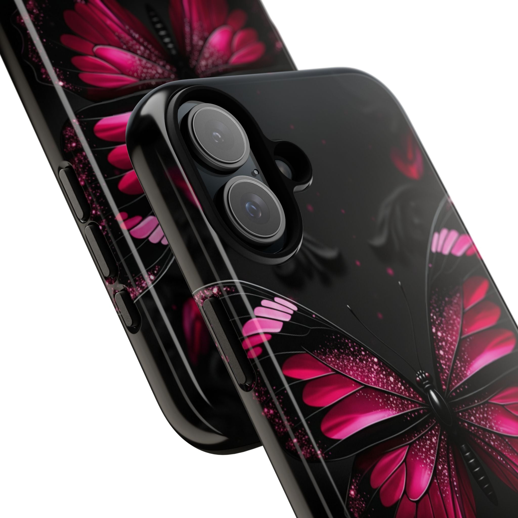 Pink Butterfly Tough Phone Case - Shockproof Protective iPhone Cover