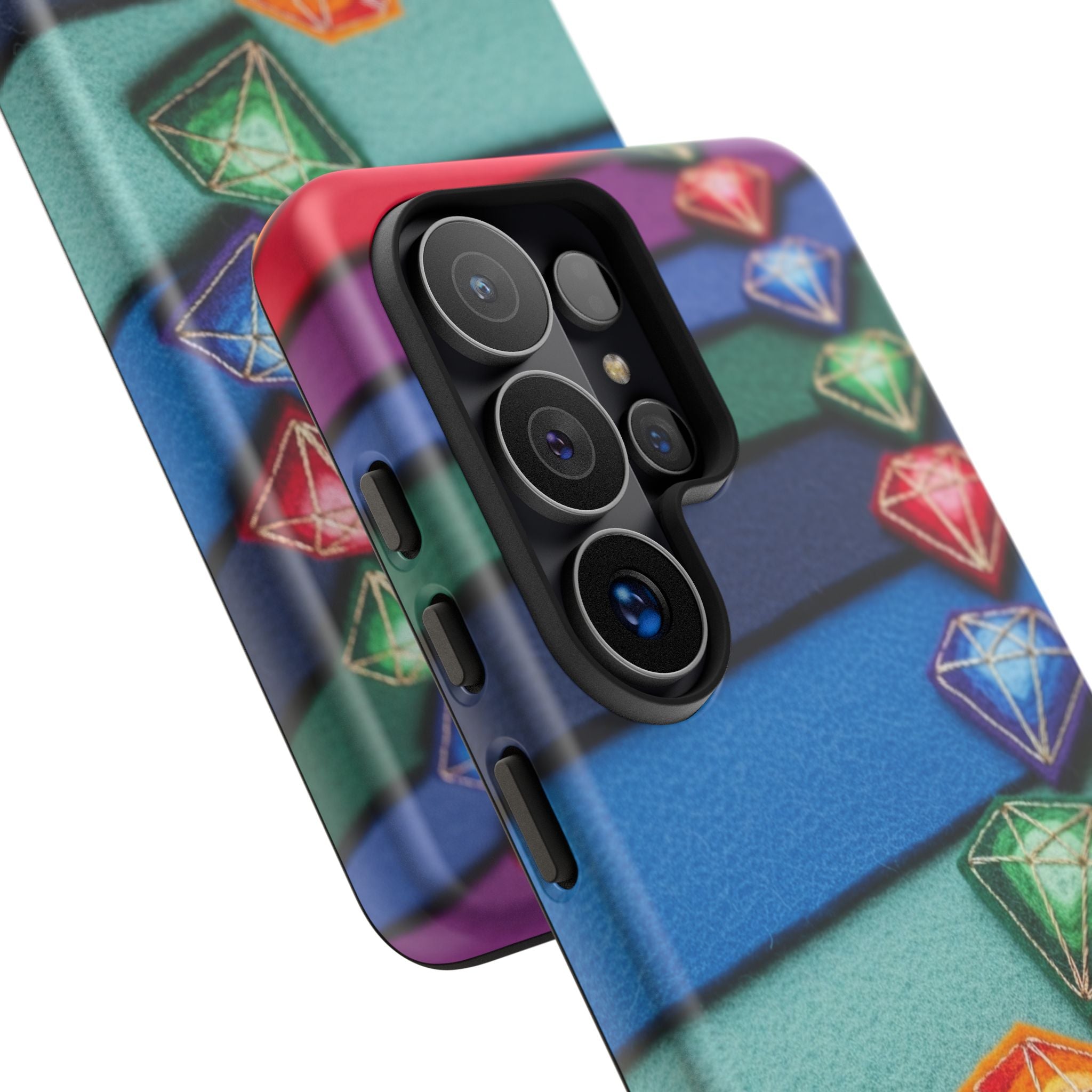 Colorful Gem Stripe Phone Case — Rainbow Diamond Pattern Tough Case