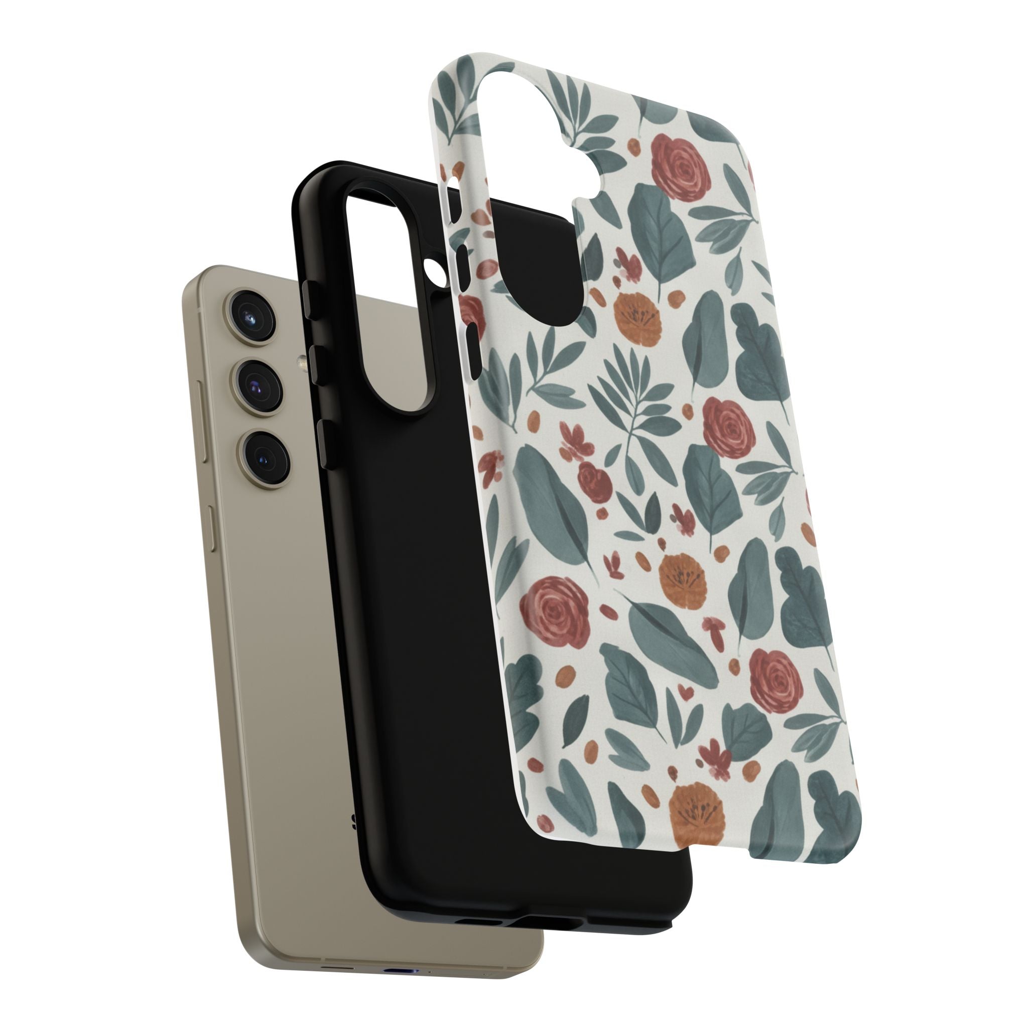Floral Leaf Pattern Tough Phone Case — Protective Botanical iPhone Cover