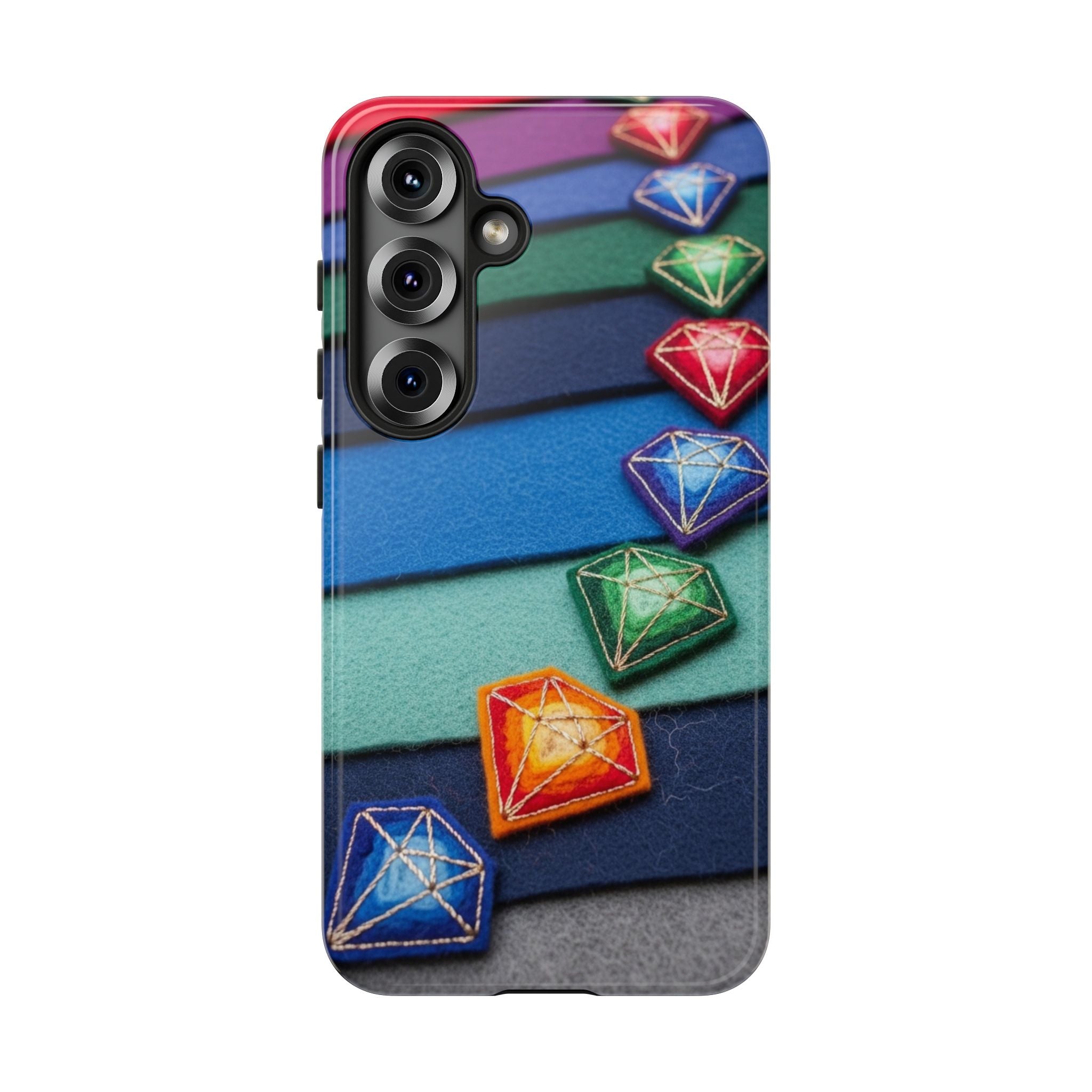 Colorful Gem Stripe Phone Case — Rainbow Diamond Pattern Tough Case