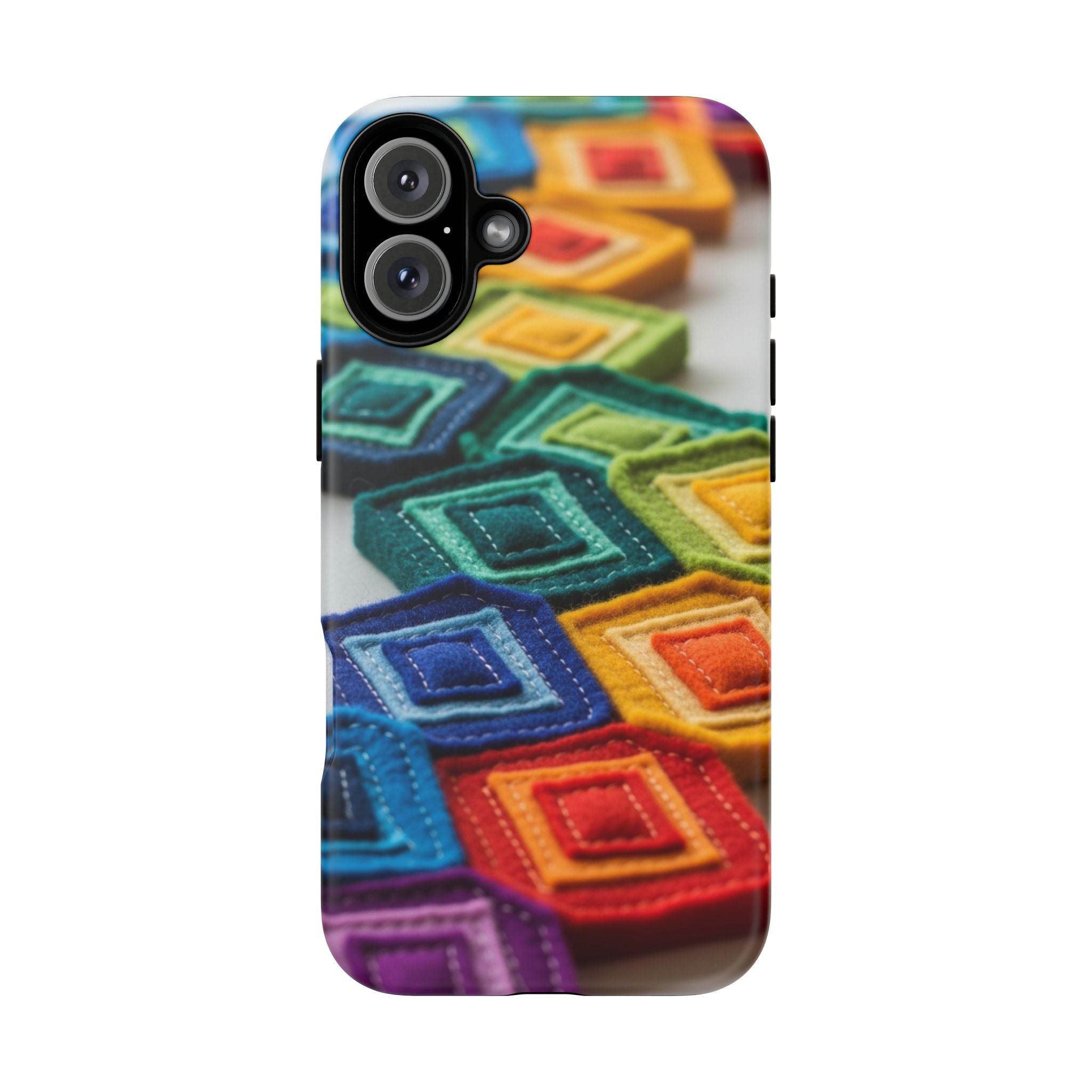 Colorful Geometric Quilt Pattern Phone Case – Bright Rainbow Diamond Tough Case