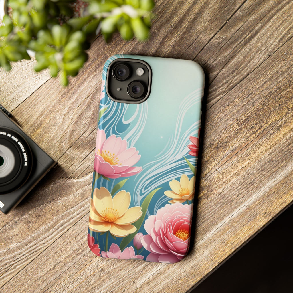 Floral Lotus Tough Phone Case — Watercolor Garden Protective Cover