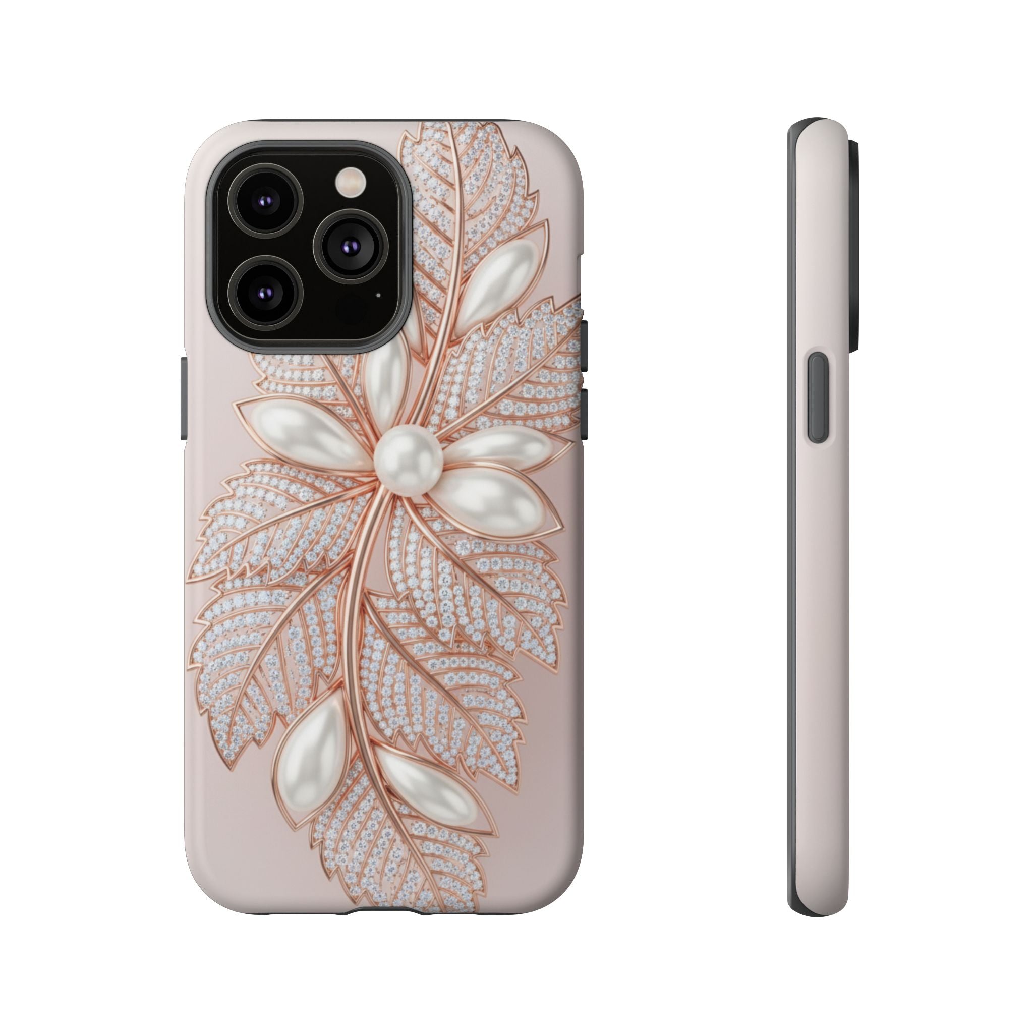 Pearl Floral Phone Case – Rose Gold Leaf iPhone Cover