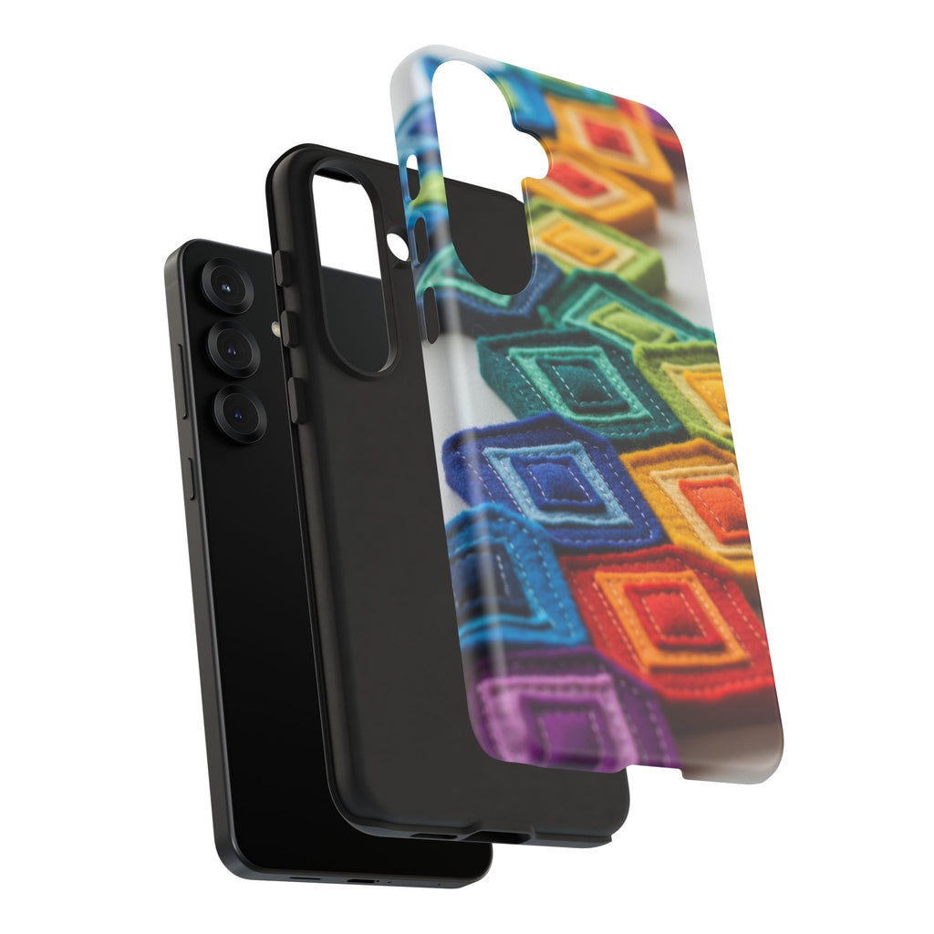 Colorful Geometric Quilt Pattern Phone Case – Bright Rainbow Diamond Tough Case