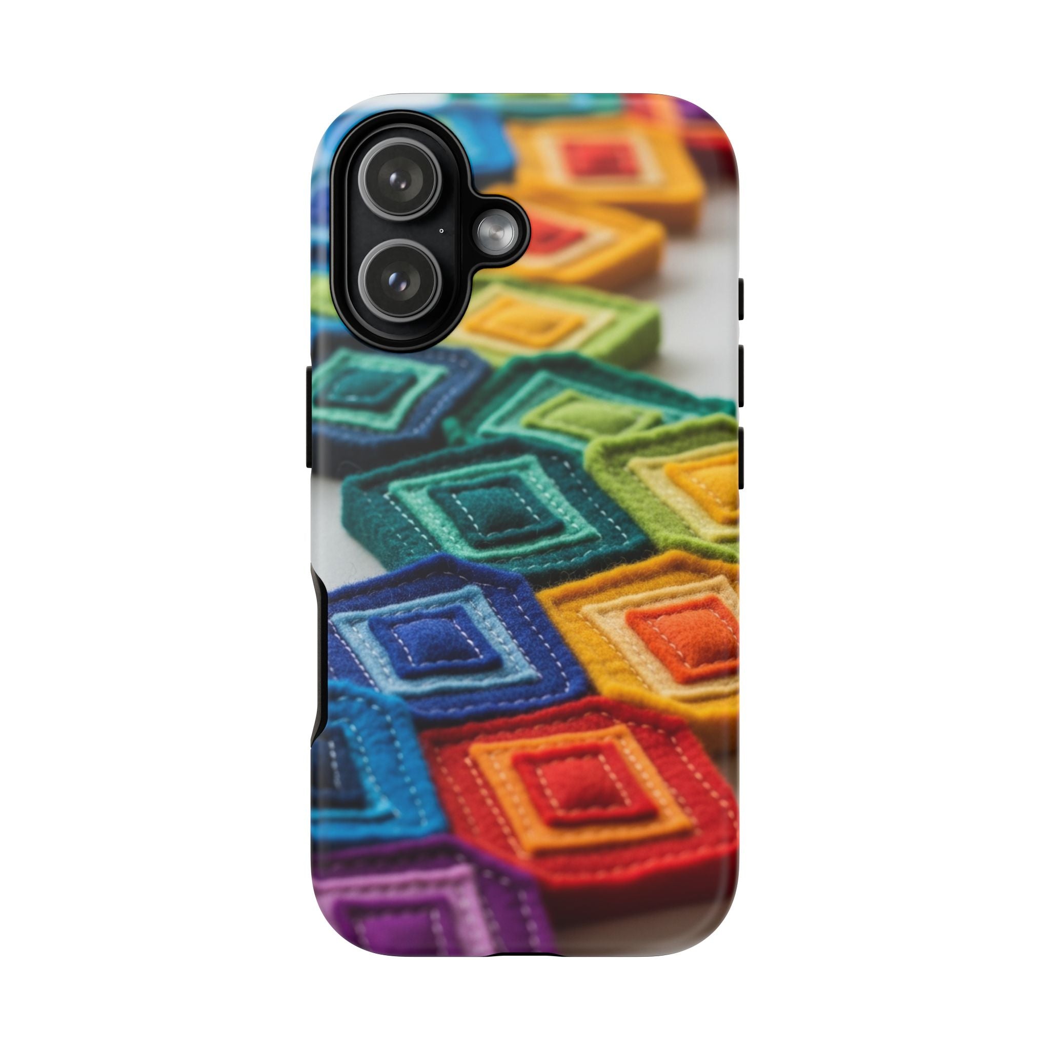 Colorful Geometric Quilt Pattern Phone Case – Bright Rainbow Diamond Tough Case