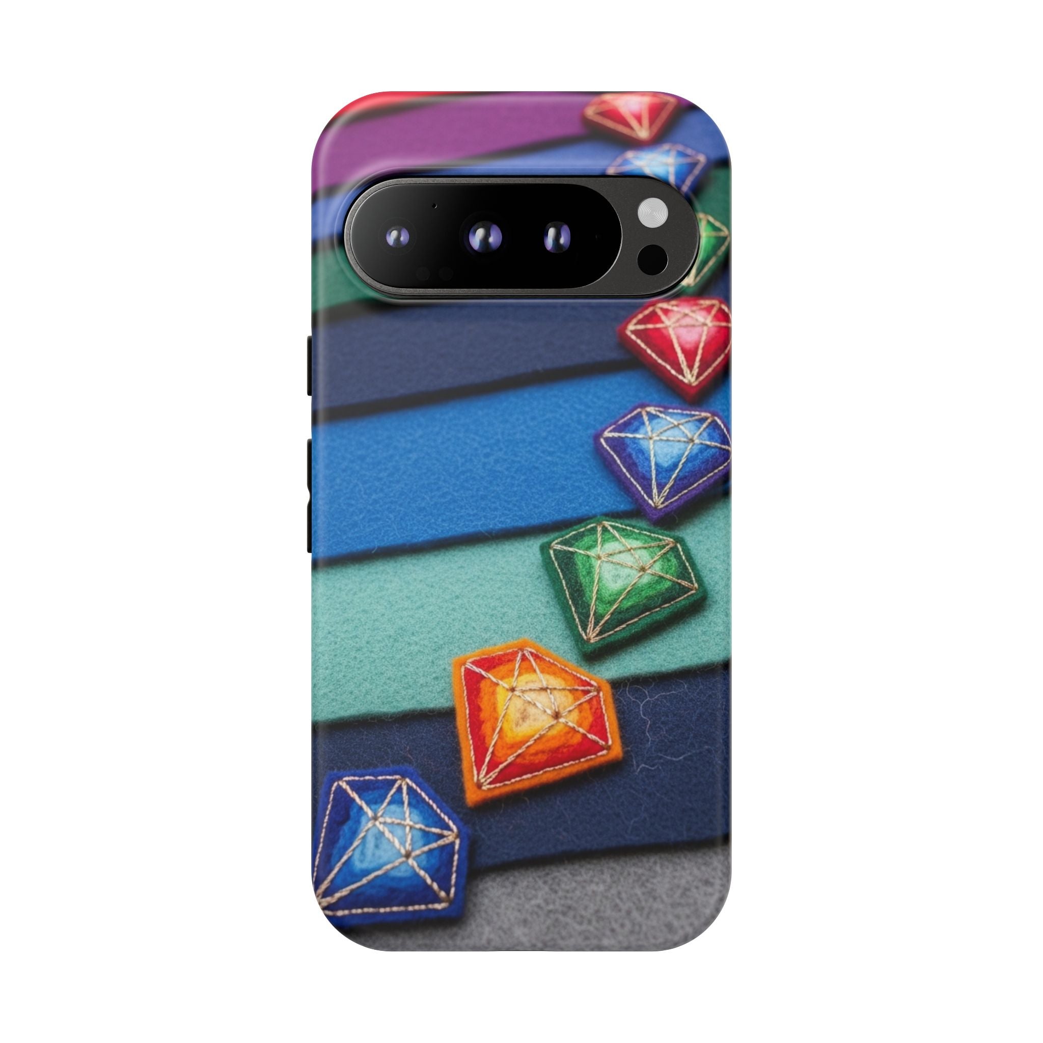 Colorful Gem Stripe Phone Case — Rainbow Diamond Pattern Tough Case