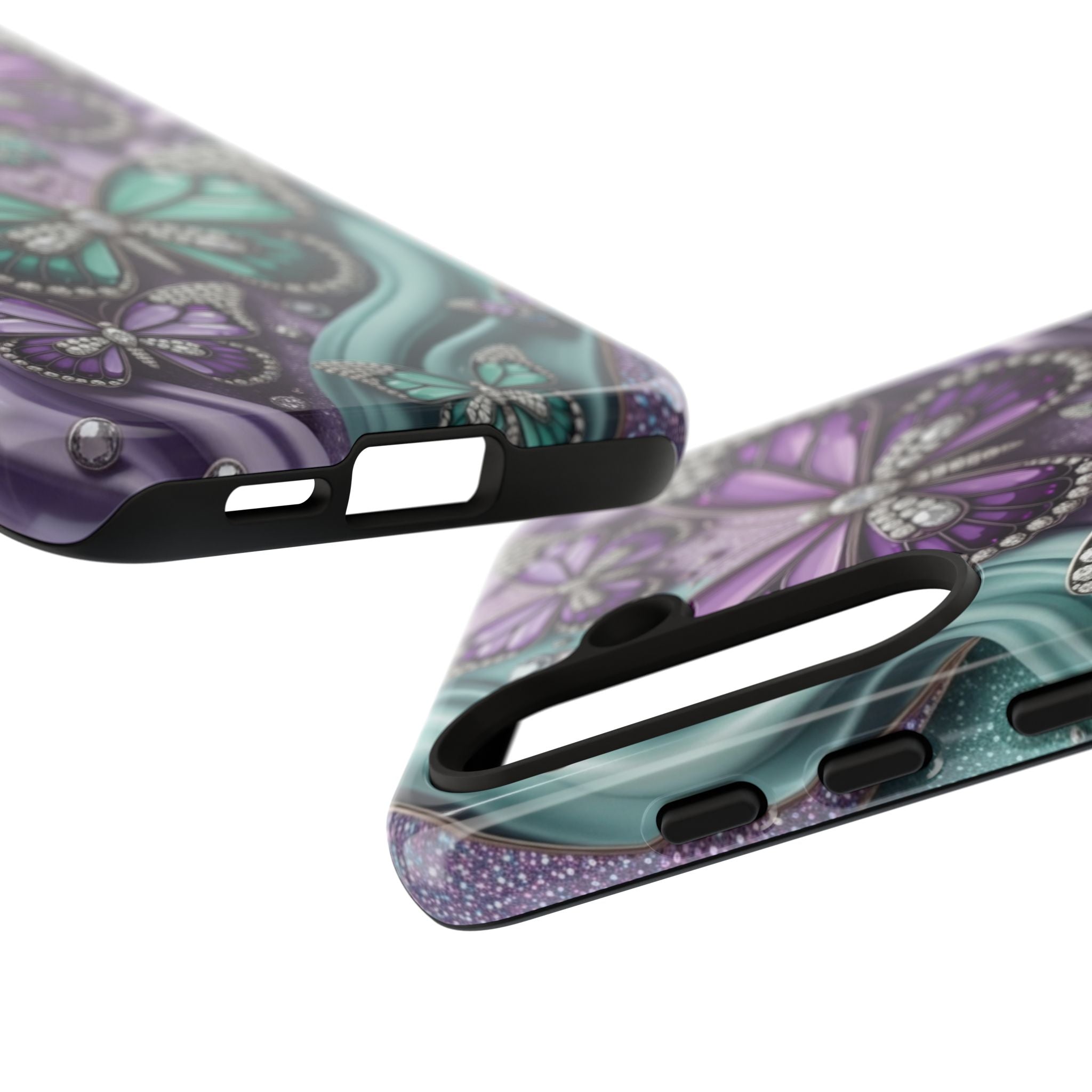 Butterfly Gem Tough Phone Case – Teal & Purple Sparkle Protective Cover