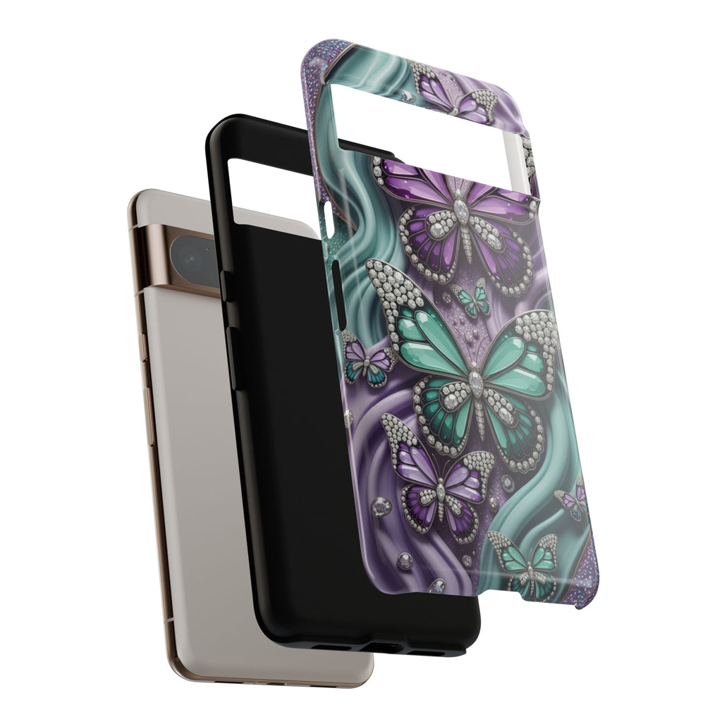 Butterfly Gem Tough Phone Case – Teal & Purple Sparkle Protective Cover
