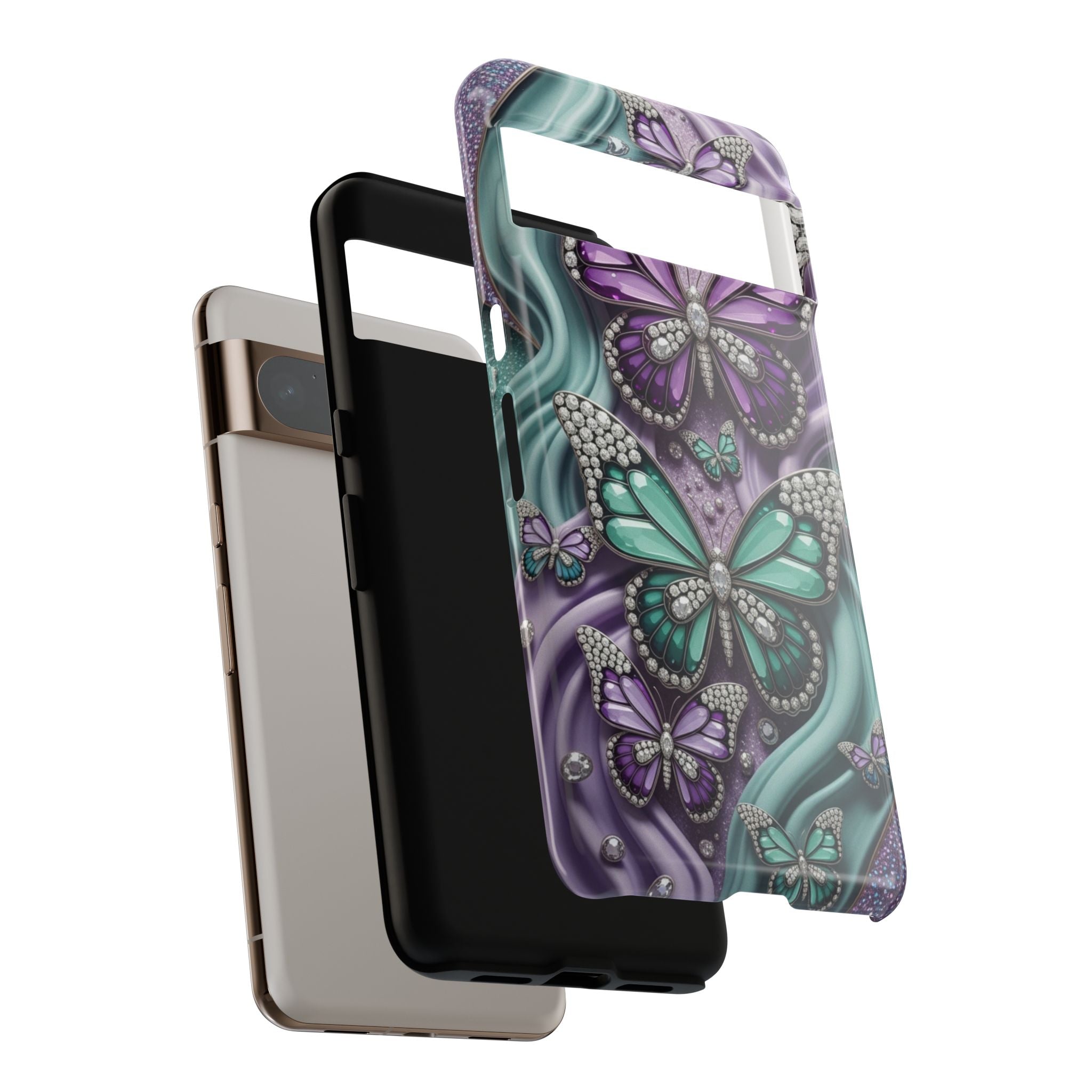 Butterfly Gem Tough Phone Case – Teal & Purple Sparkle Protective Cover