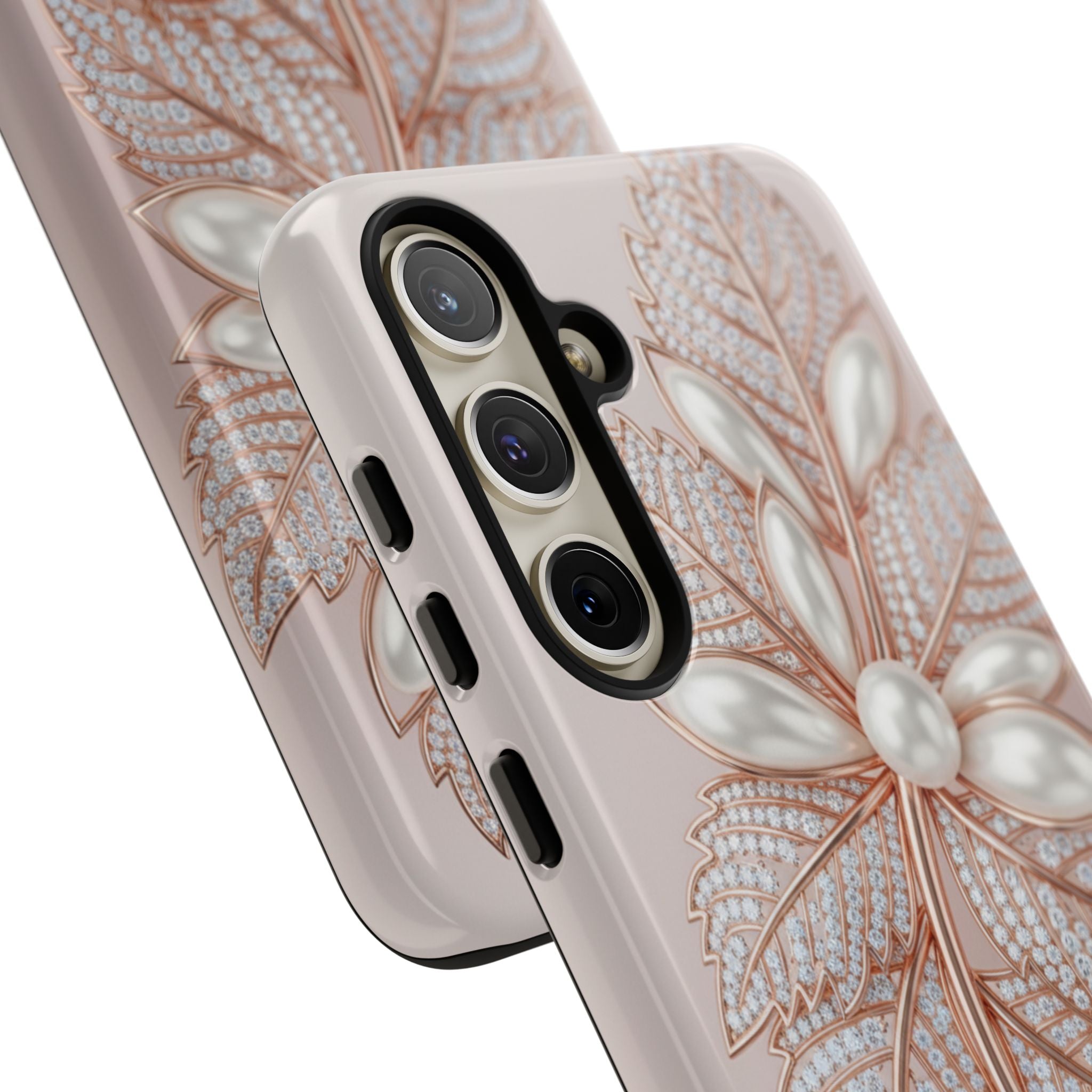 Pearl Floral Phone Case for Samsung galaxy phone — Elegant Rose Gold Leaf Design for Women