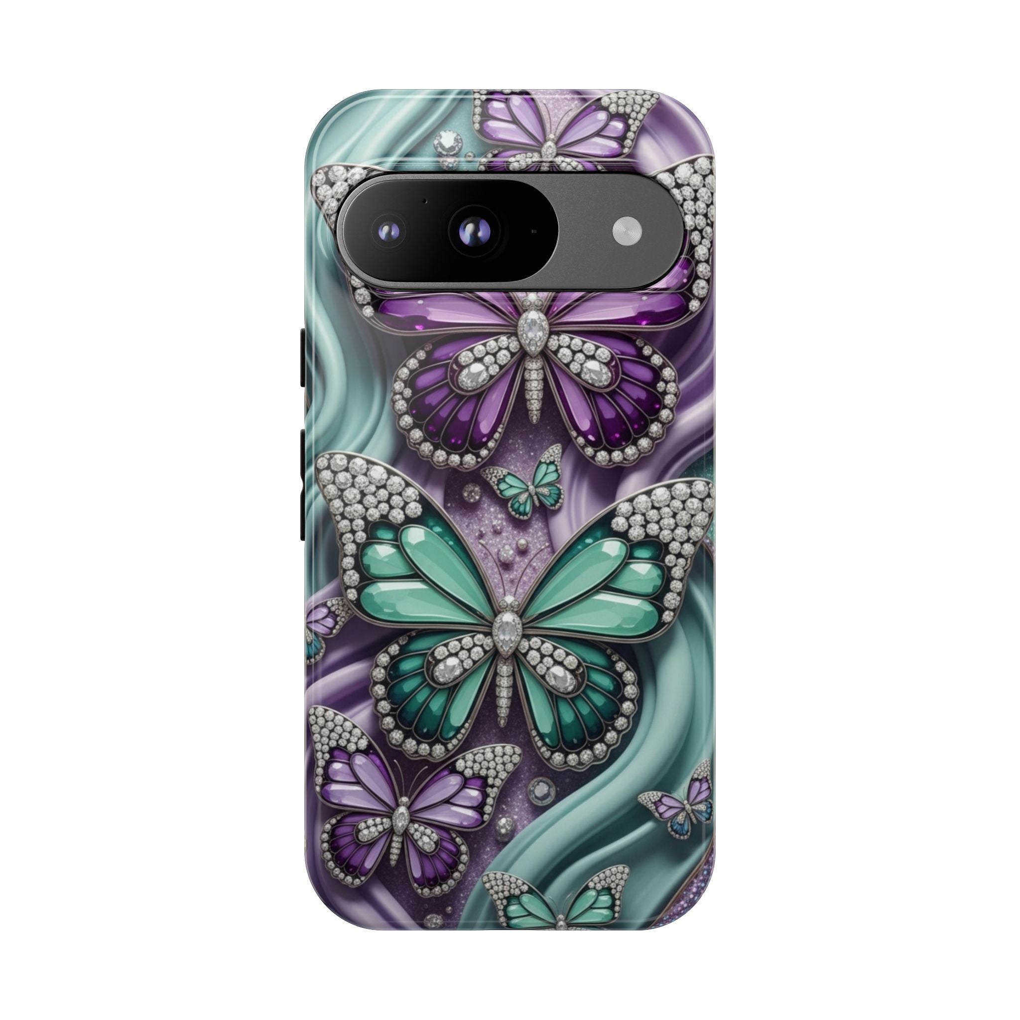 Butterfly Gem Tough Phone Case – Teal & Purple Sparkle Protective Cover