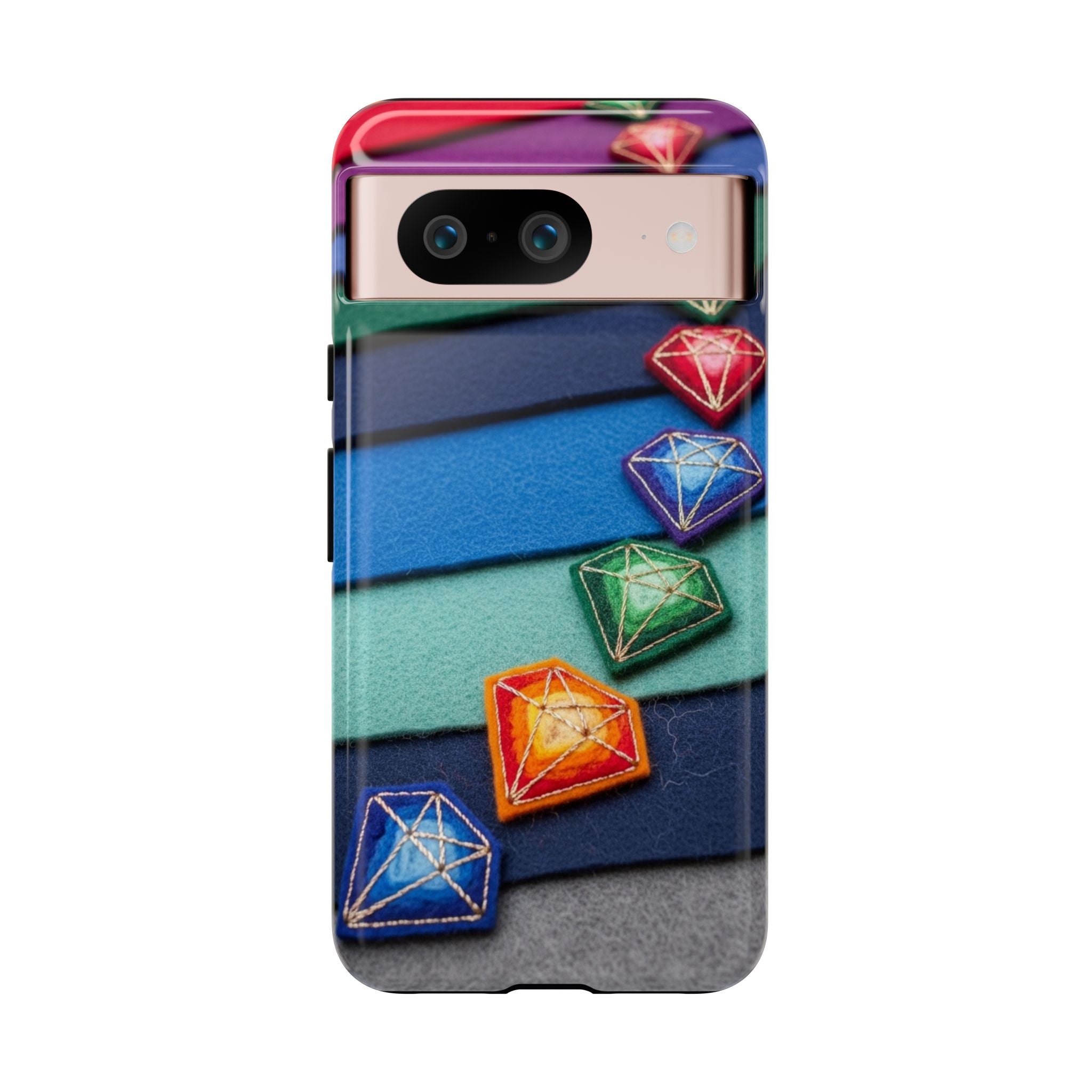 Colorful Gem Stripe Phone Case — Rainbow Diamond Pattern Tough Case