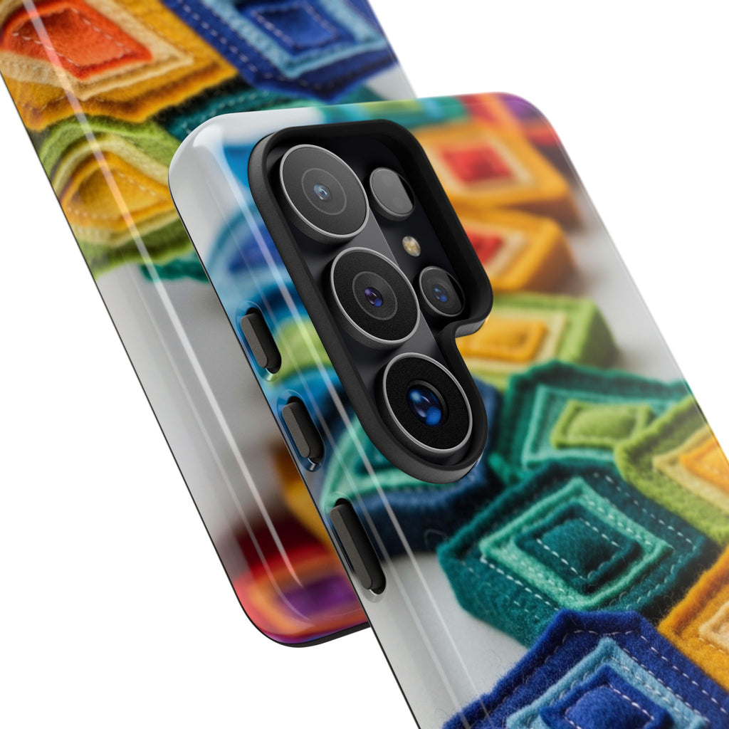 Colorful Geometric Quilt Pattern Phone Case – Bright Rainbow Diamond Tough Case