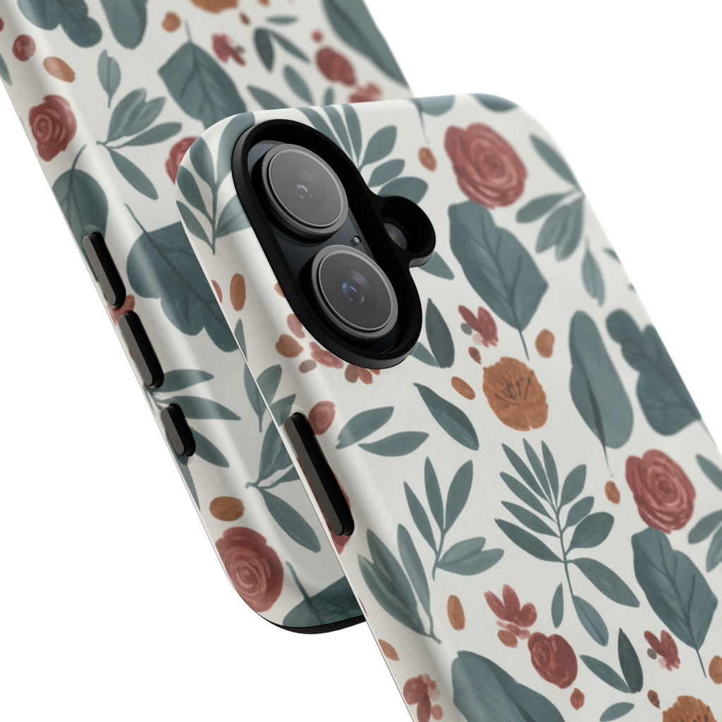 Floral Leaf Pattern Tough Phone Case — Protective Botanical iPhone Cover