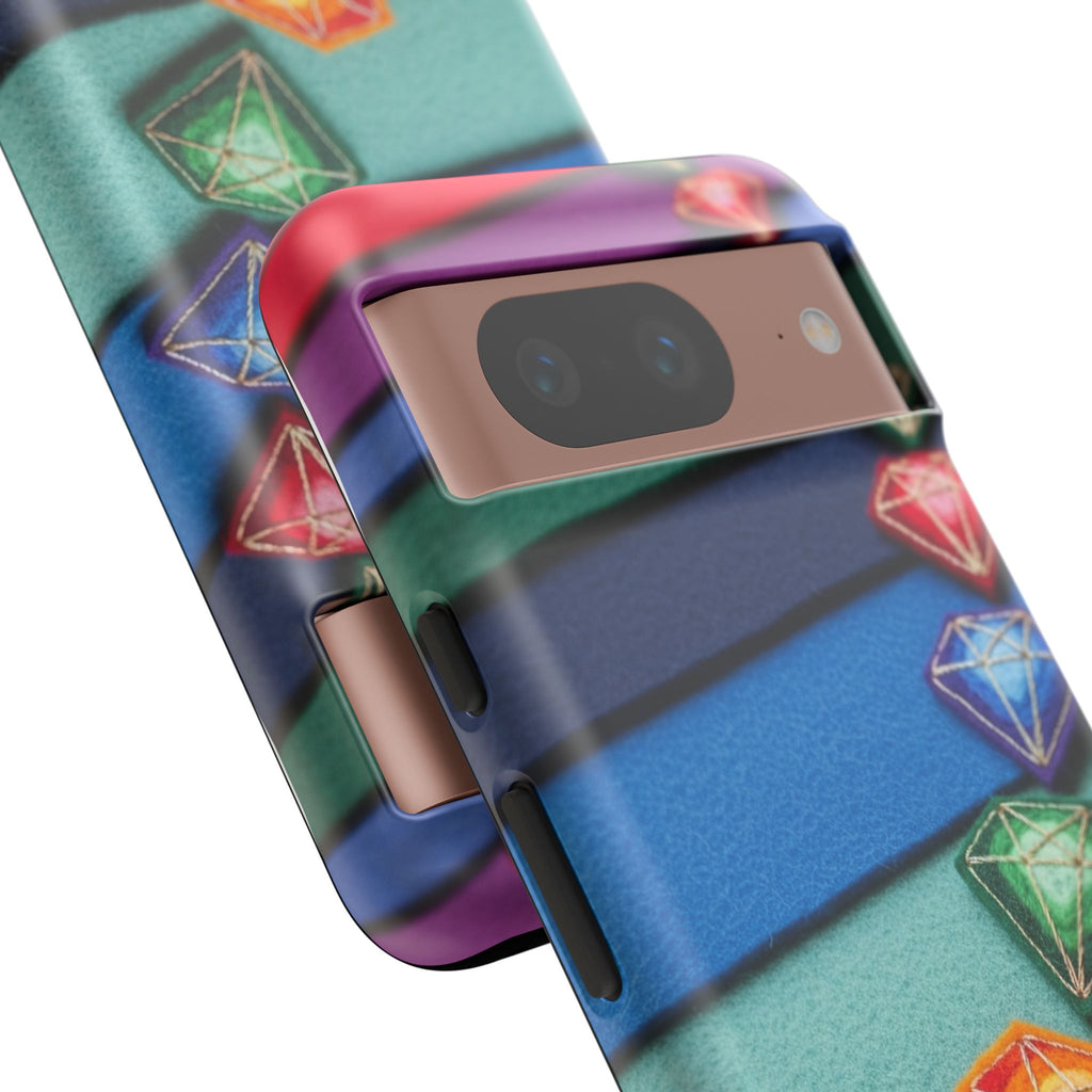 Colorful Gem Stripe Phone Case — Rainbow Diamond Pattern Tough Case