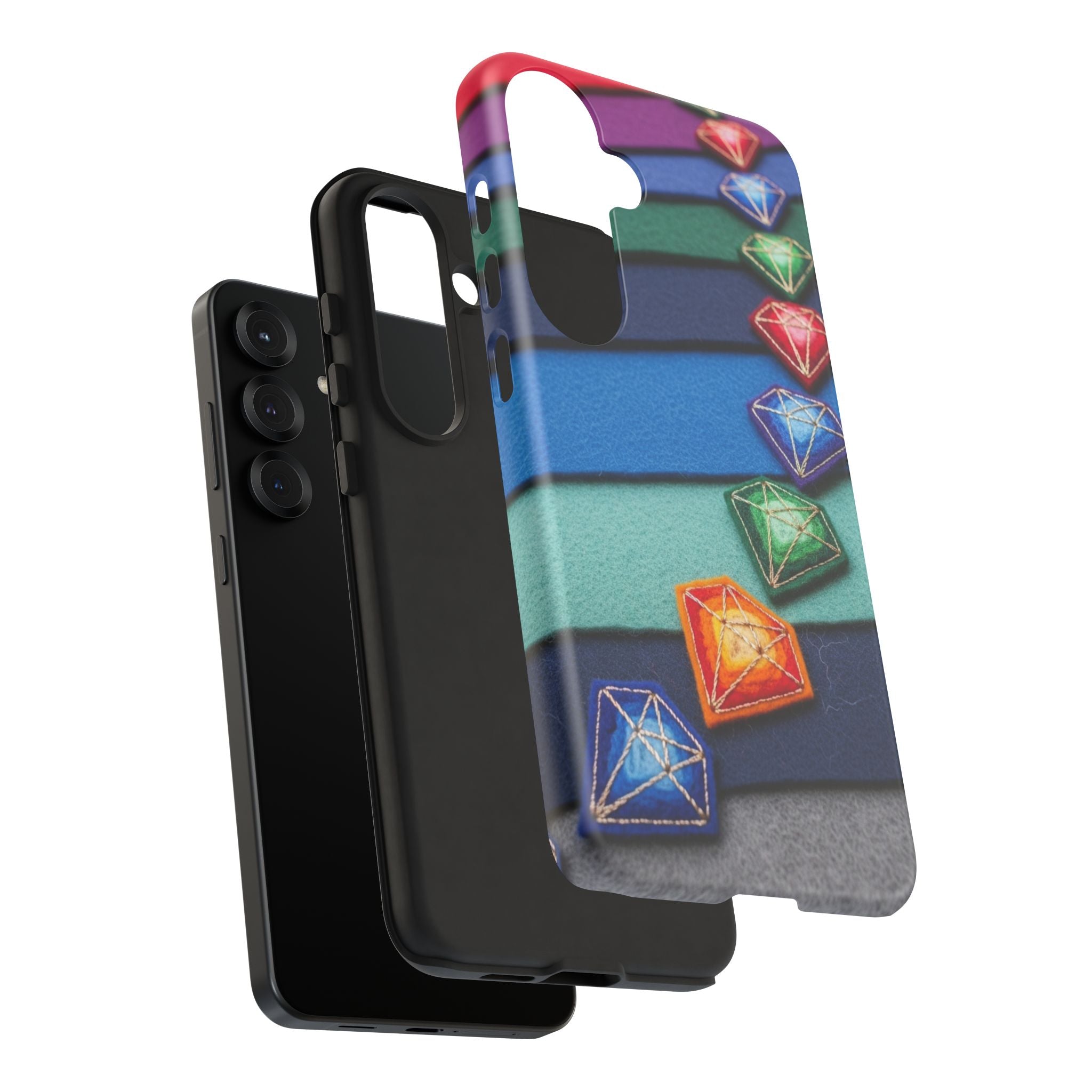 Colorful Gem Stripe Phone Case — Rainbow Diamond Pattern Tough Case
