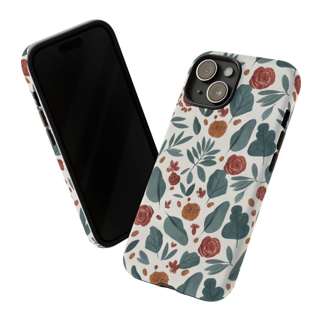 Floral Leaf Pattern Tough Phone Case — Protective Botanical iPhone Cover