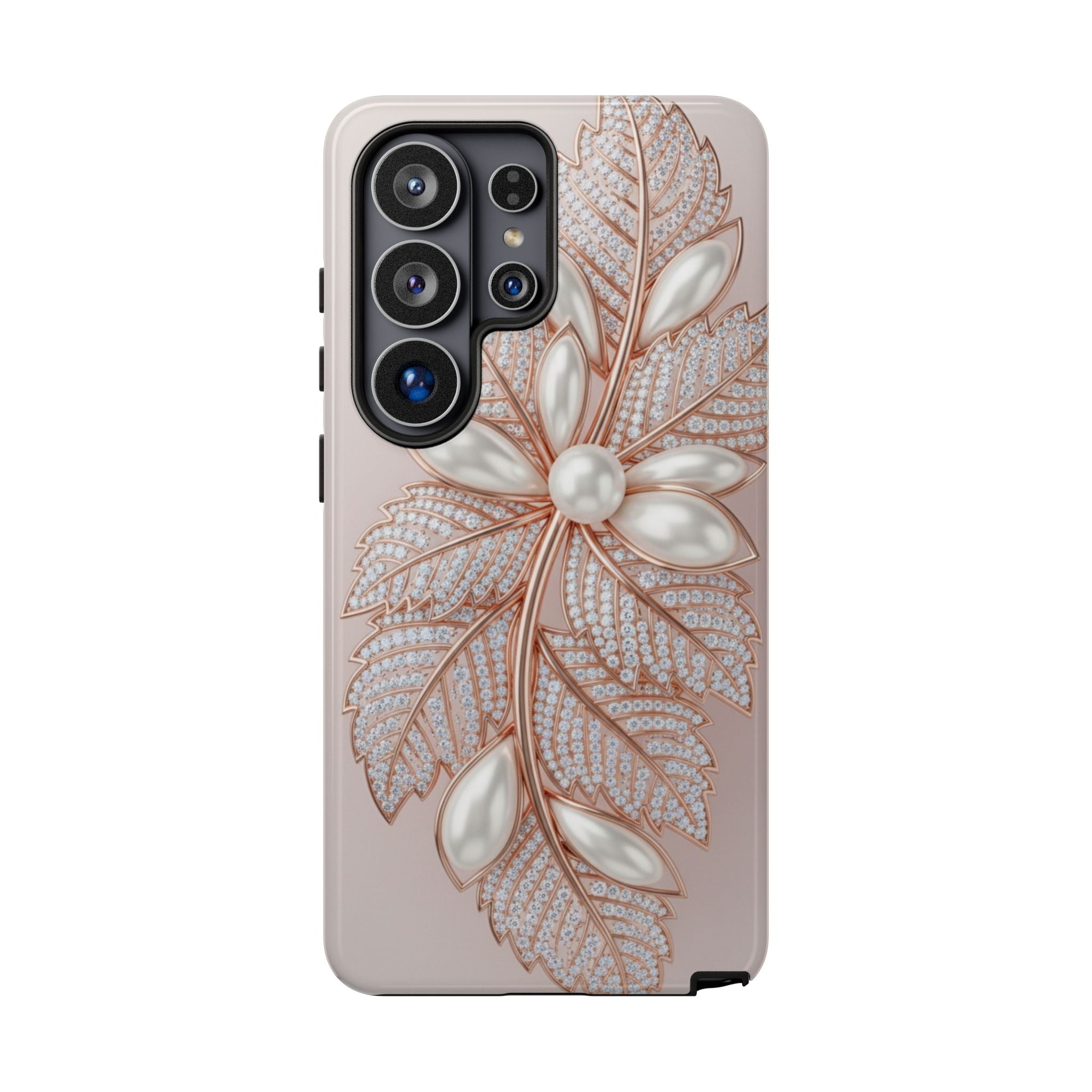 Pearl Floral Phone Case for Samsung galaxy phone — Elegant Rose Gold Leaf Design for Women