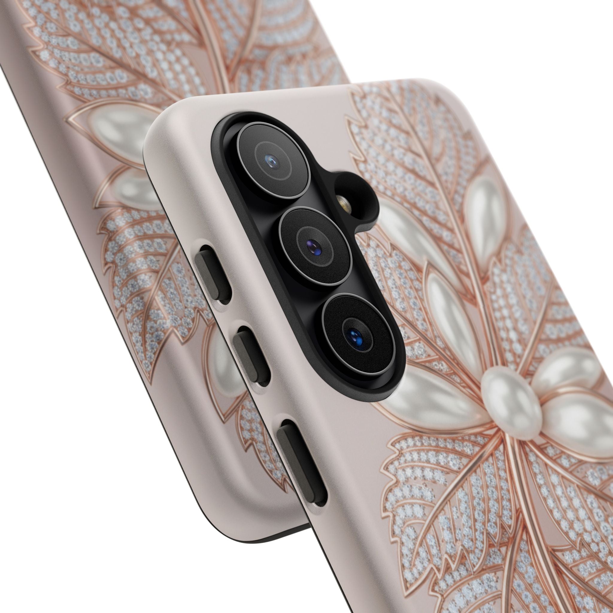 Pearl Floral Phone Case for Samsung galaxy phone — Elegant Rose Gold Leaf Design for Women