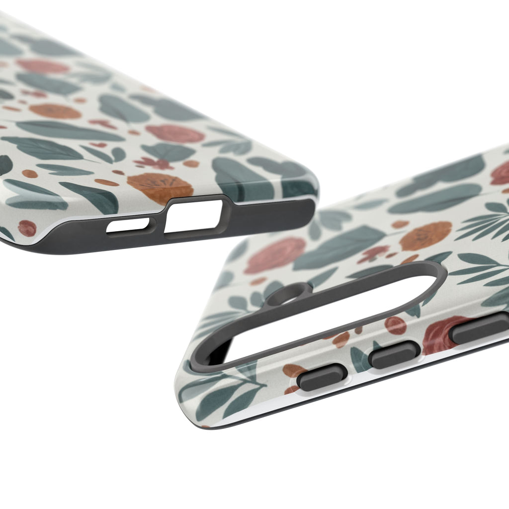 Floral Leaf Pattern Tough Phone Case — Protective Botanical iPhone Cover