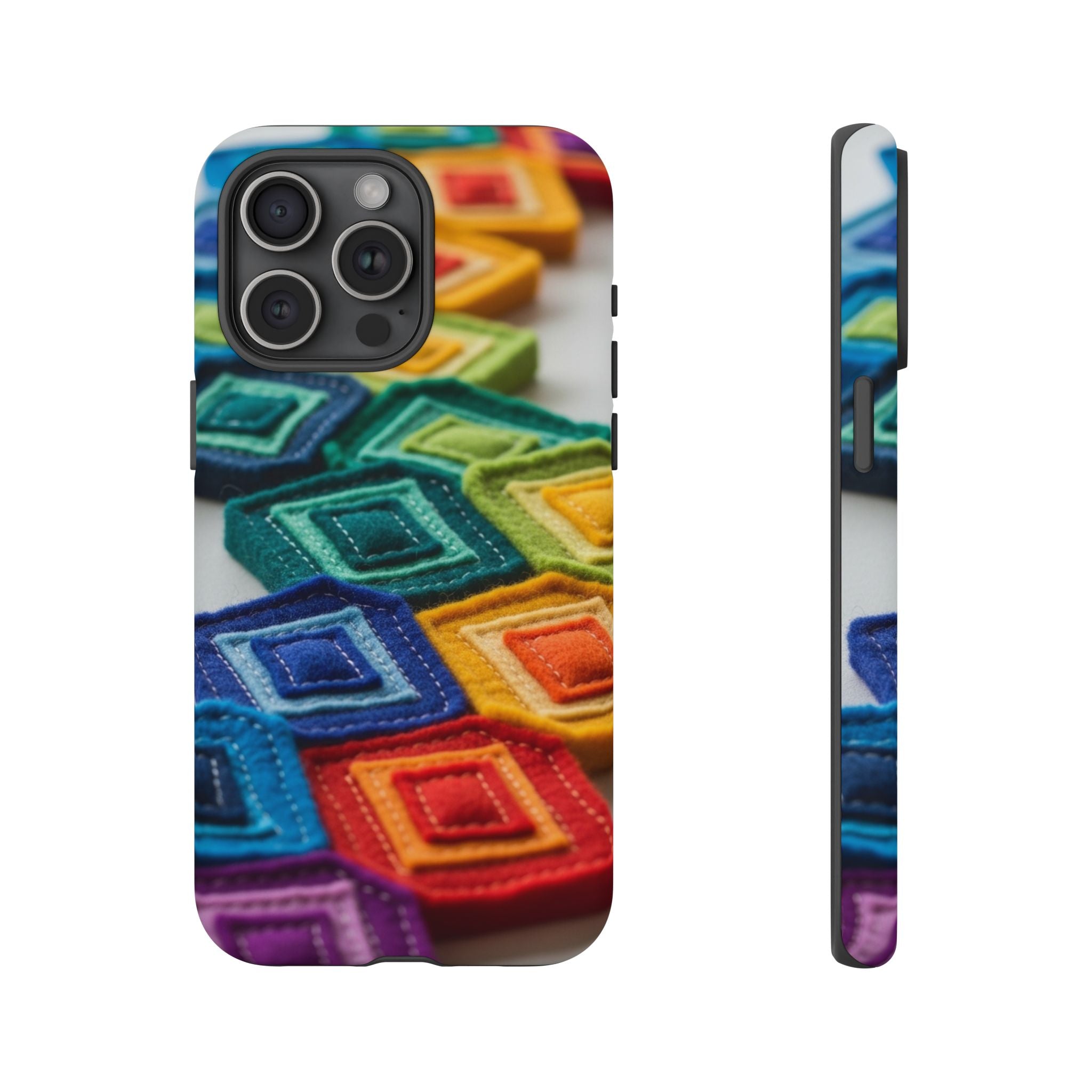 Colorful Geometric Quilt Pattern Phone Case – Bright Rainbow Diamond Tough Case