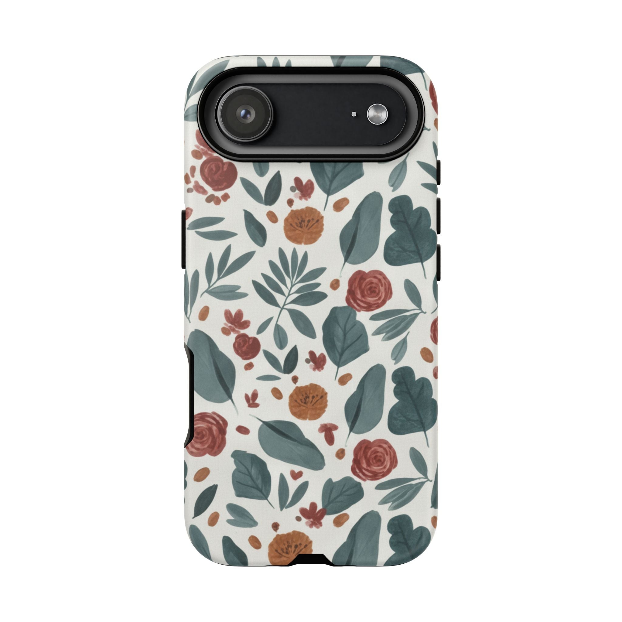 Floral Leaf Pattern Tough Phone Case — Protective Botanical iPhone Cover