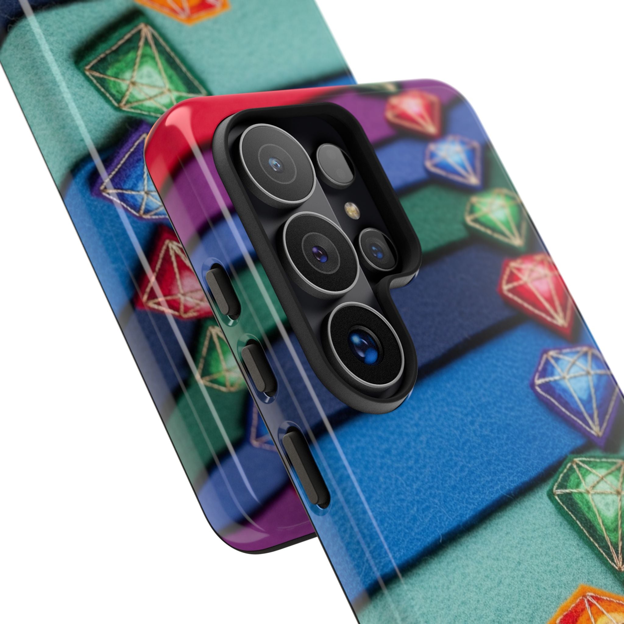 Colorful Gem Stripe Phone Case — Rainbow Diamond Pattern Tough Case