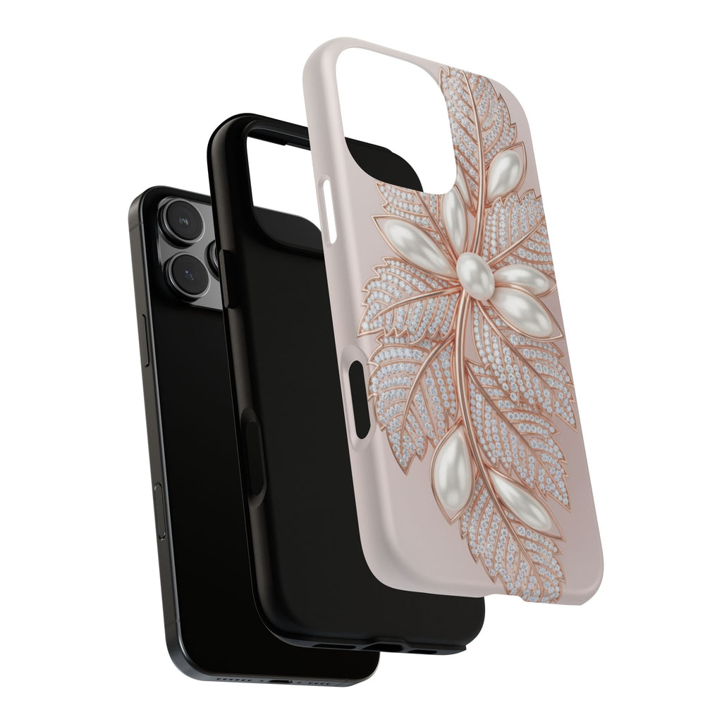 Pearl Floral Phone Case – Rose Gold Leaf iPhone Cover