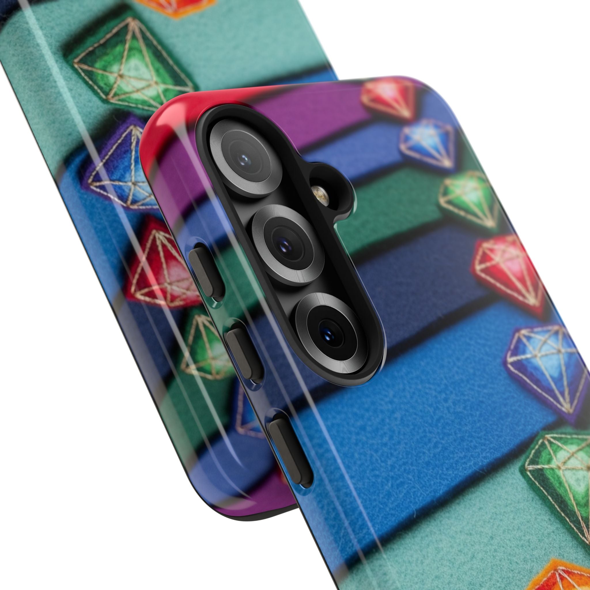 Colorful Gem Stripe Phone Case — Rainbow Diamond Pattern Tough Case