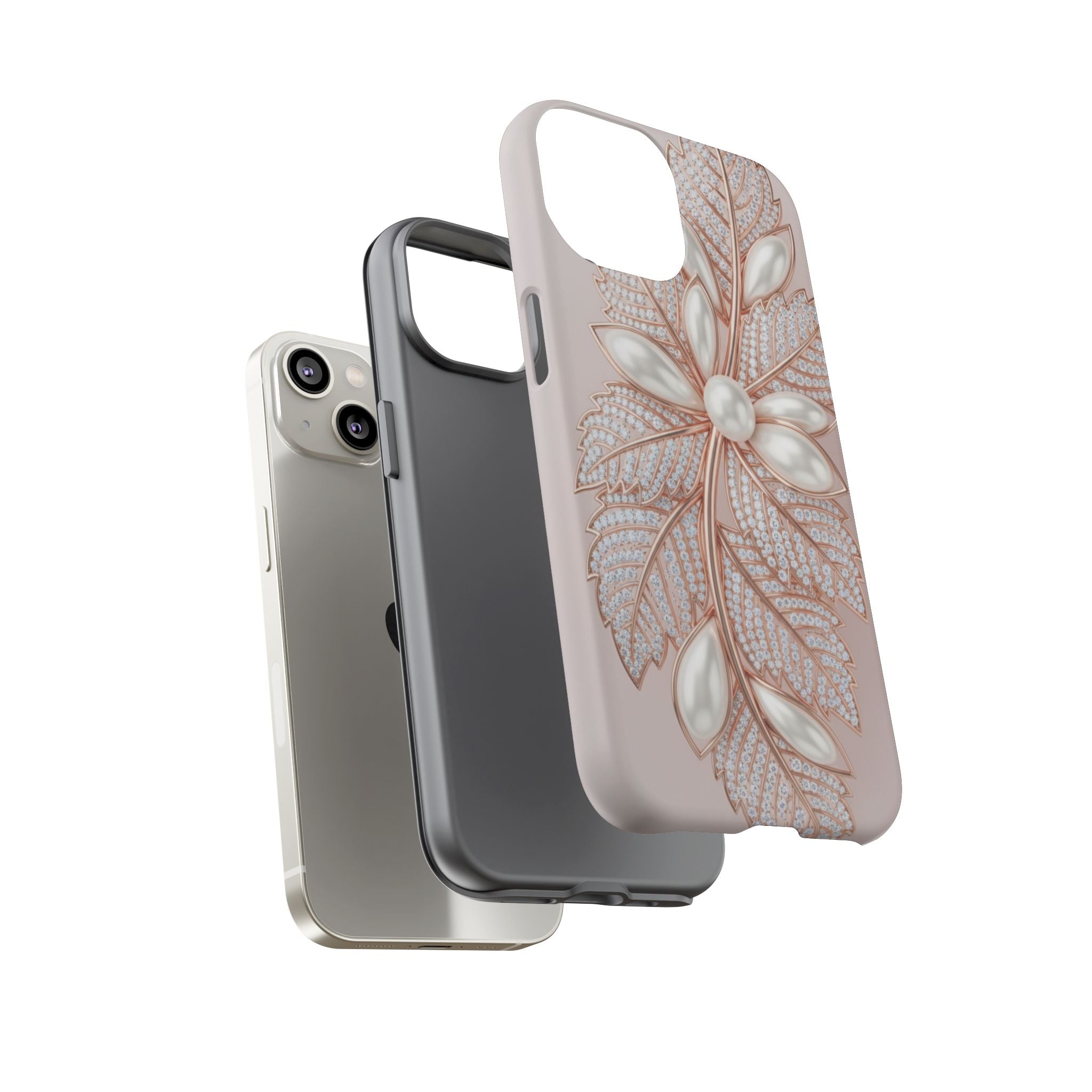 Pearl Floral Phone Case – Rose Gold Leaf iPhone Cover