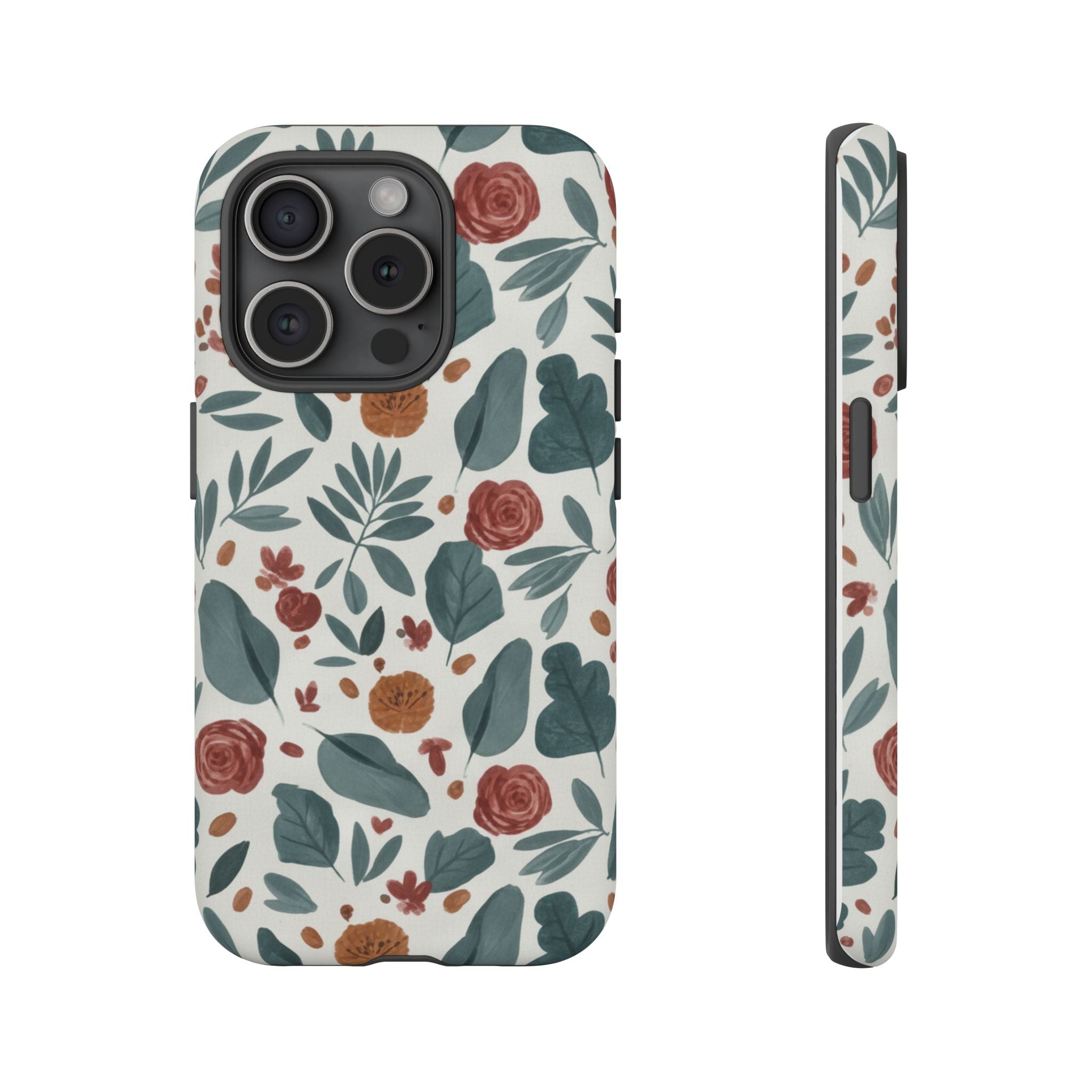 Floral Leaf Pattern Tough Phone Case — Protective Botanical iPhone Cover