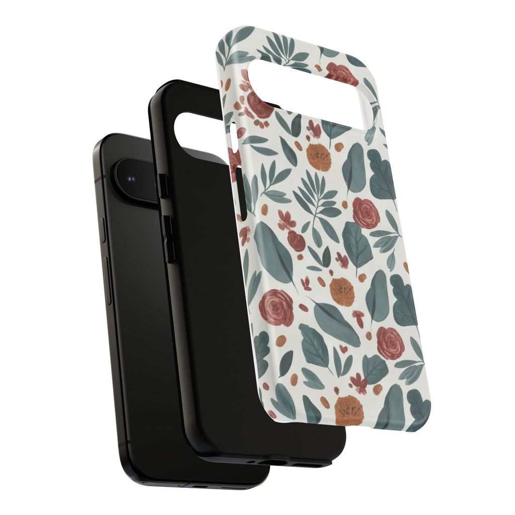 Floral Leaf Pattern Tough Phone Case — Protective Botanical iPhone Cover